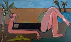 Woman Abstracted Figure, Palm, Acrylic on Canvas, Desert Oasis by Rebecca Jack