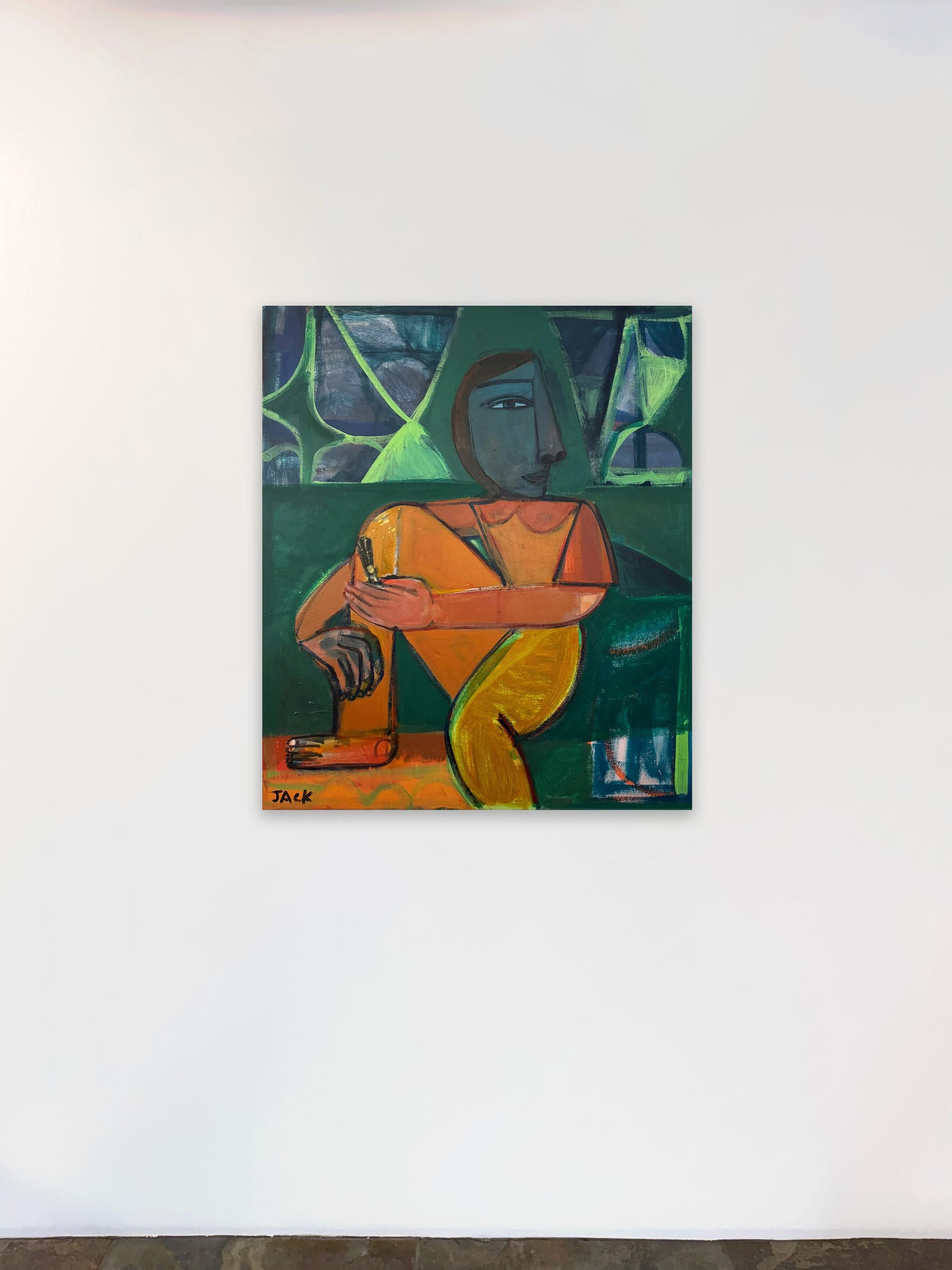 Frau Abstraktes Porträt, Acryl auf Leinwand, Self-Portrait von Rebecca Jack im Angebot 1