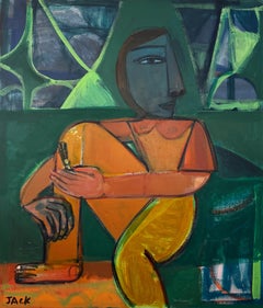 Frau Abstraktes Porträt, Acryl auf Leinwand, Self-Portrait von Rebecca Jack