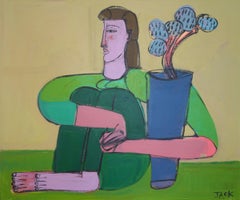 Woman Abstracted Portrait, Floral, Flower, Woman with Hydrangeas by Rebecca Jack