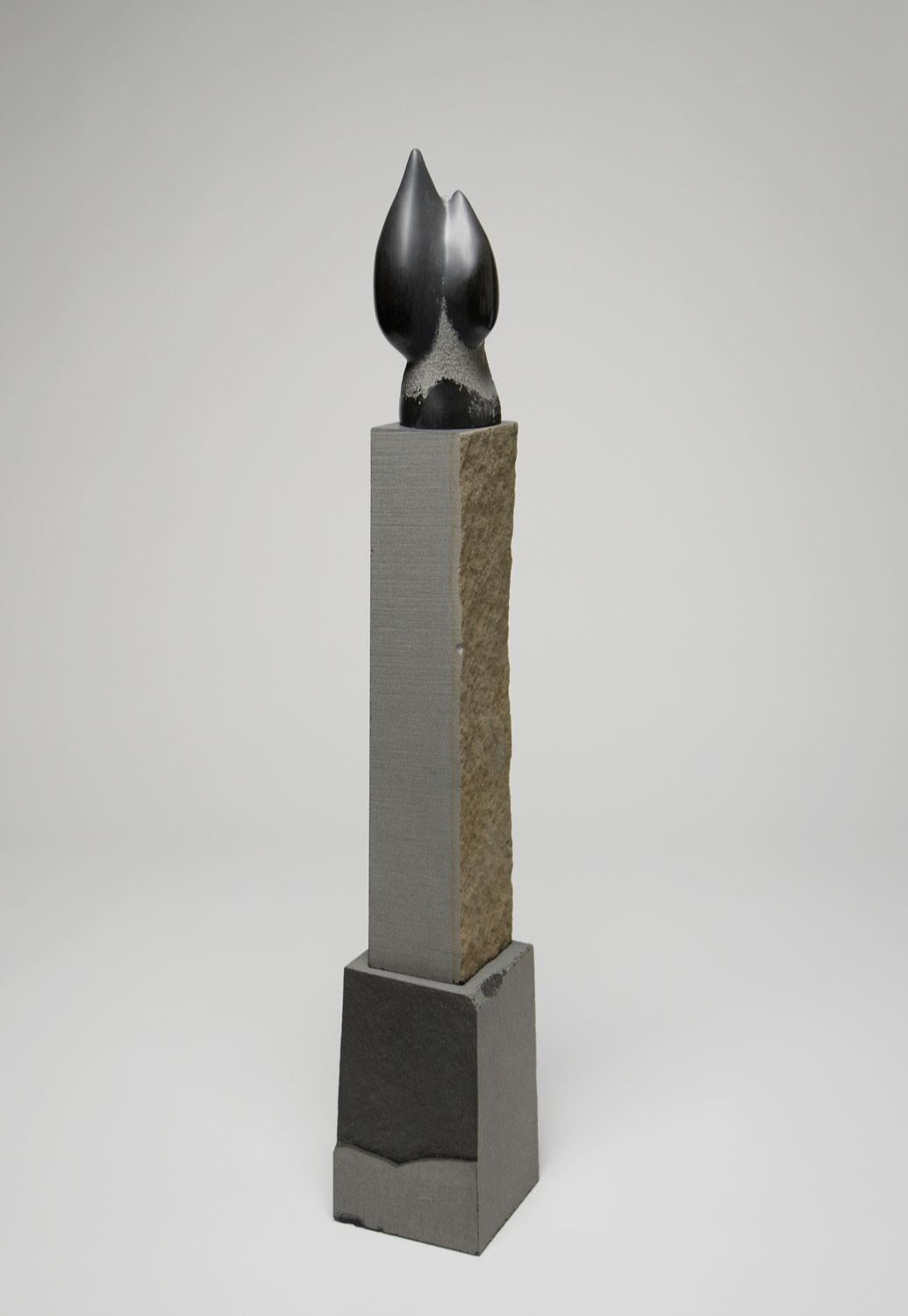 Rebecca Johnson Abstract Sculpture - "Seep" basalt stone sculpture