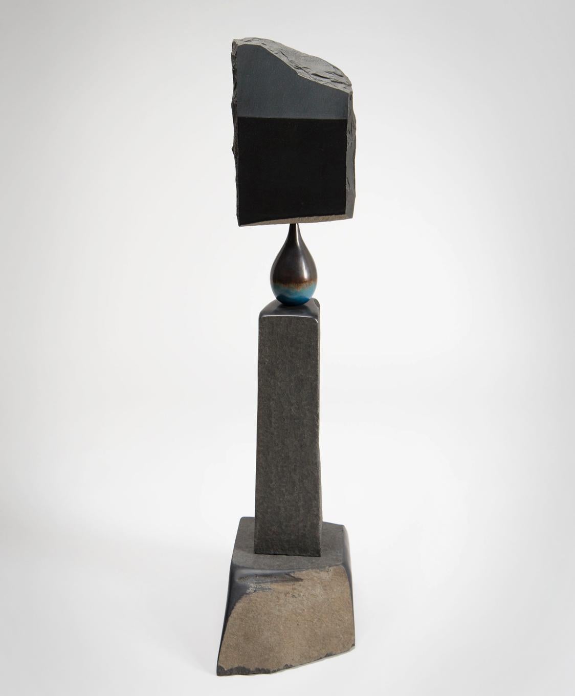 Rebecca Johnson Abstract Sculpture - "Water Table" abstract bronze and stone sculpture