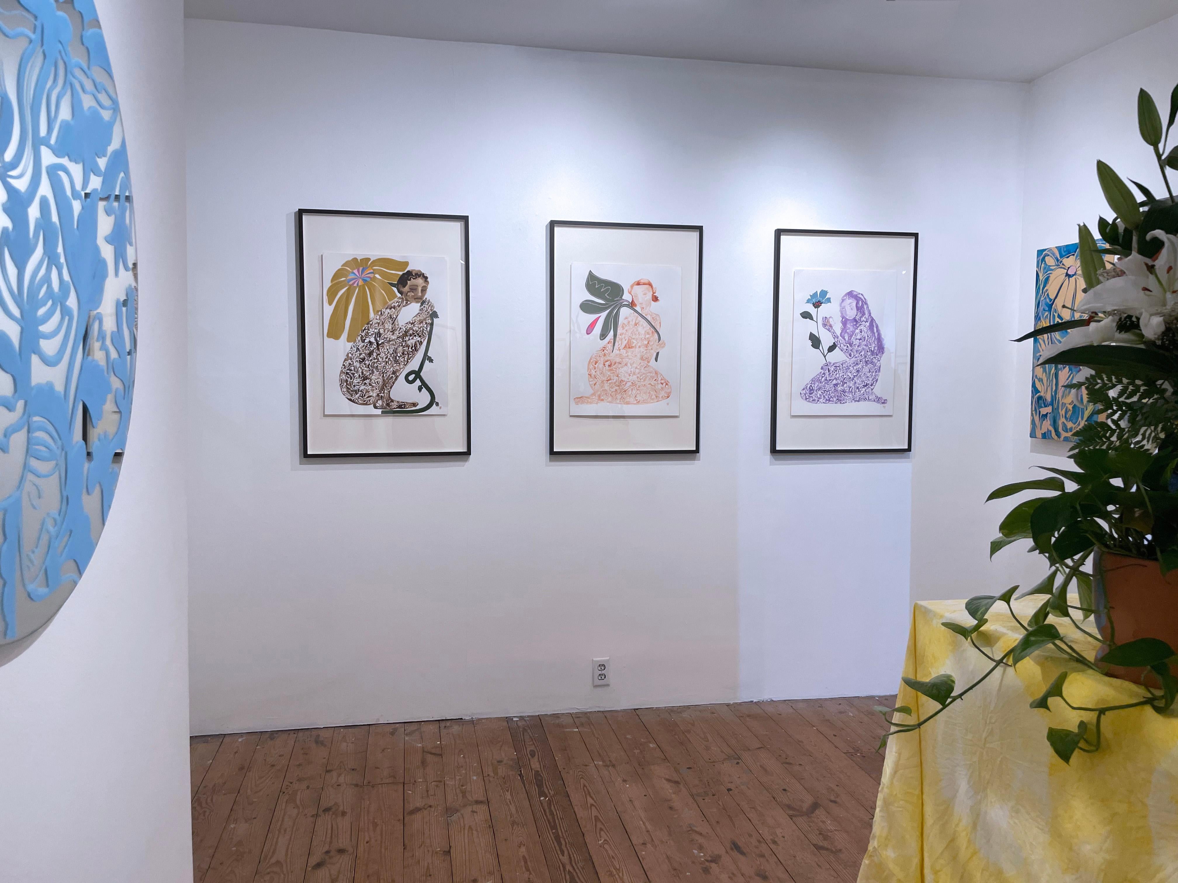 Die Gänseblümchen Daisy Daydream, 2021, weibliche Figur, Blume, Pflanze, Erdtöne, Braun, Pastelltöne im Angebot 2