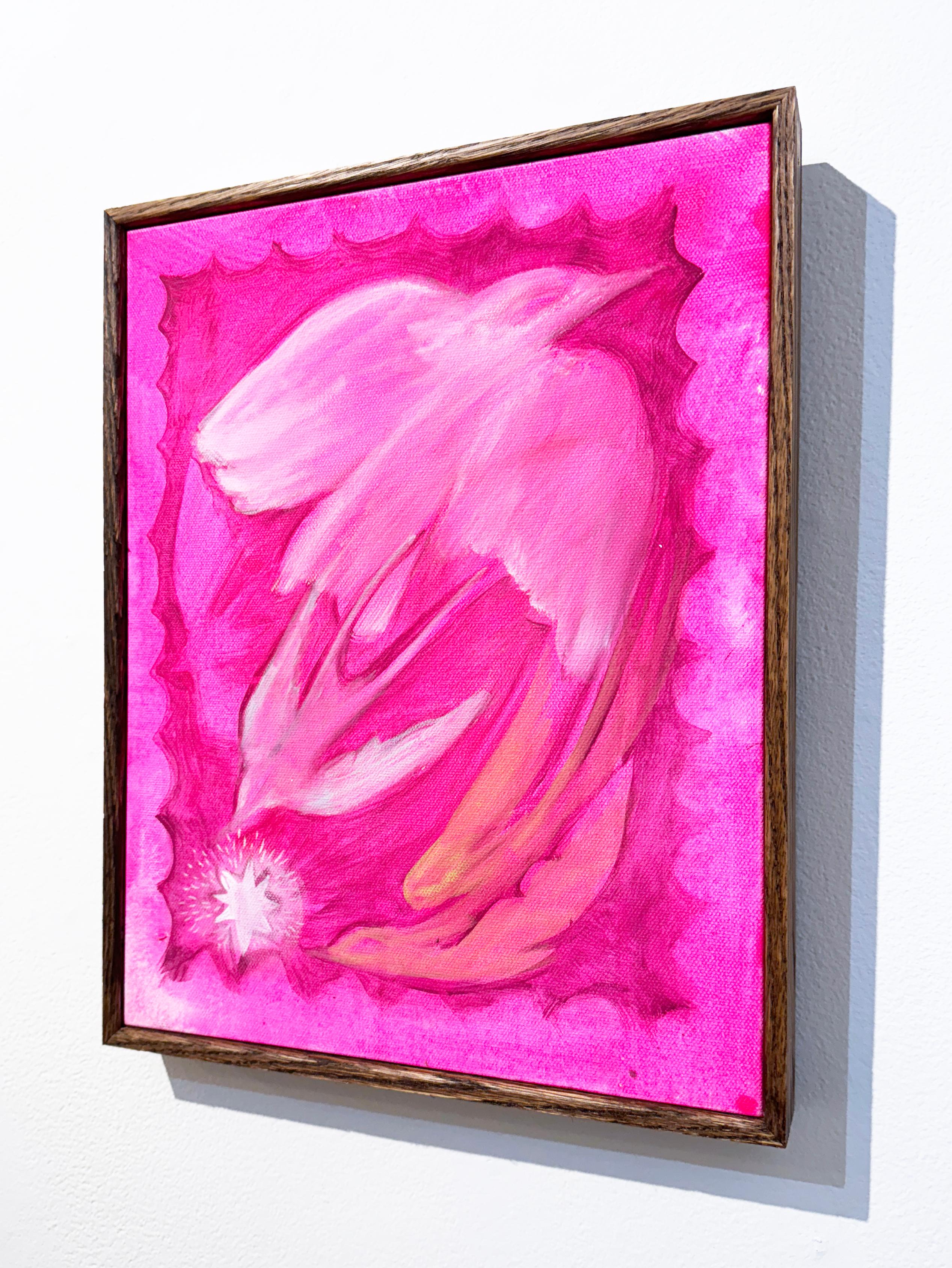 Flair (2024), palomas de estilo neo-folk en rosa vibrante con estrella y borde decorativo - Figurative Painting Rosa de Rebecca Johnson