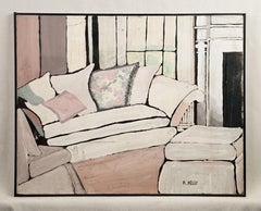 Signed R Kelly Listed American Modernist Interior Pink Couch Abstract Painting