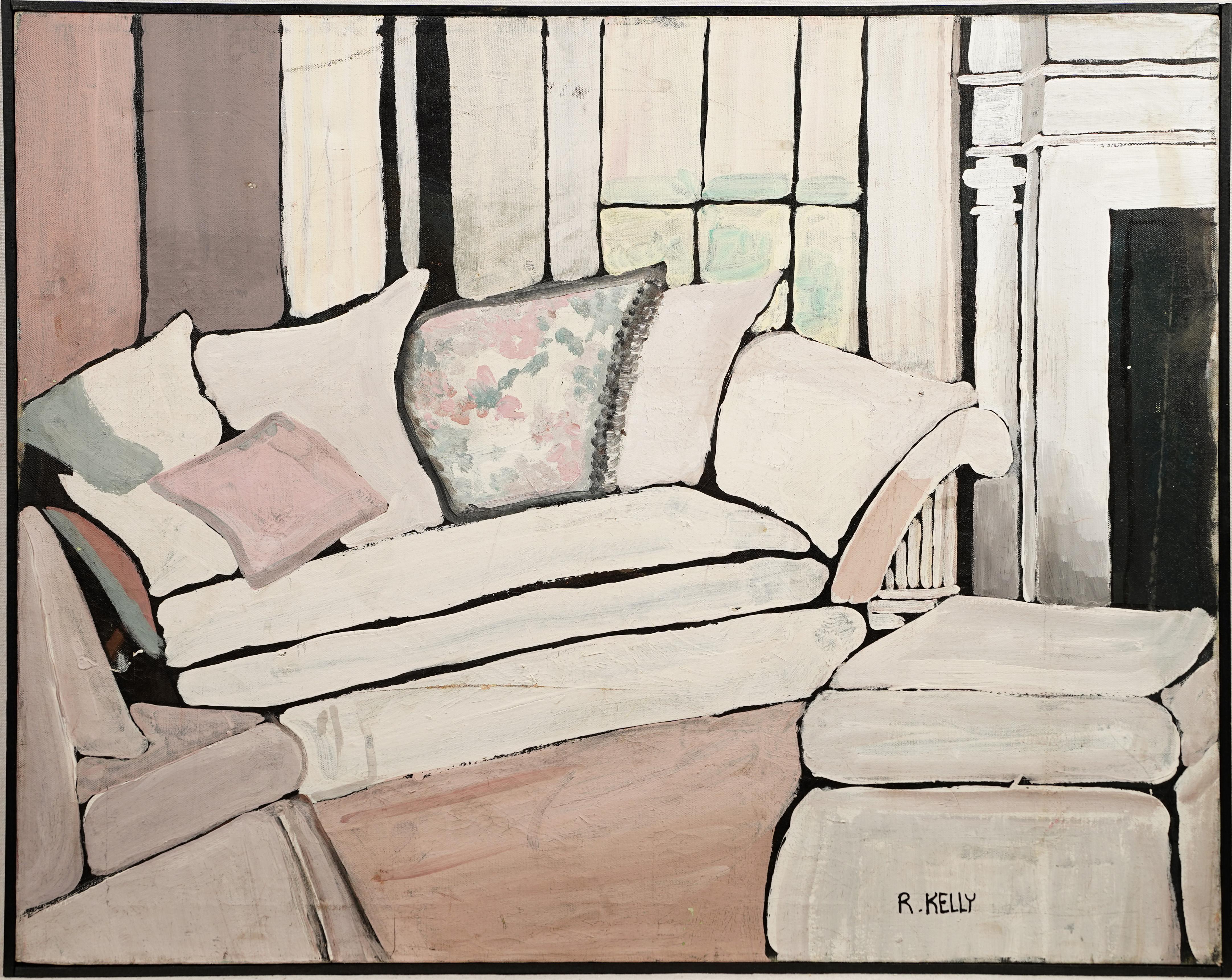 Rebecca Kelly Interior Painting – Abstraktes Gemälde der amerikanischen Moderne, R Kelly, Interieur in Rosa, signiert