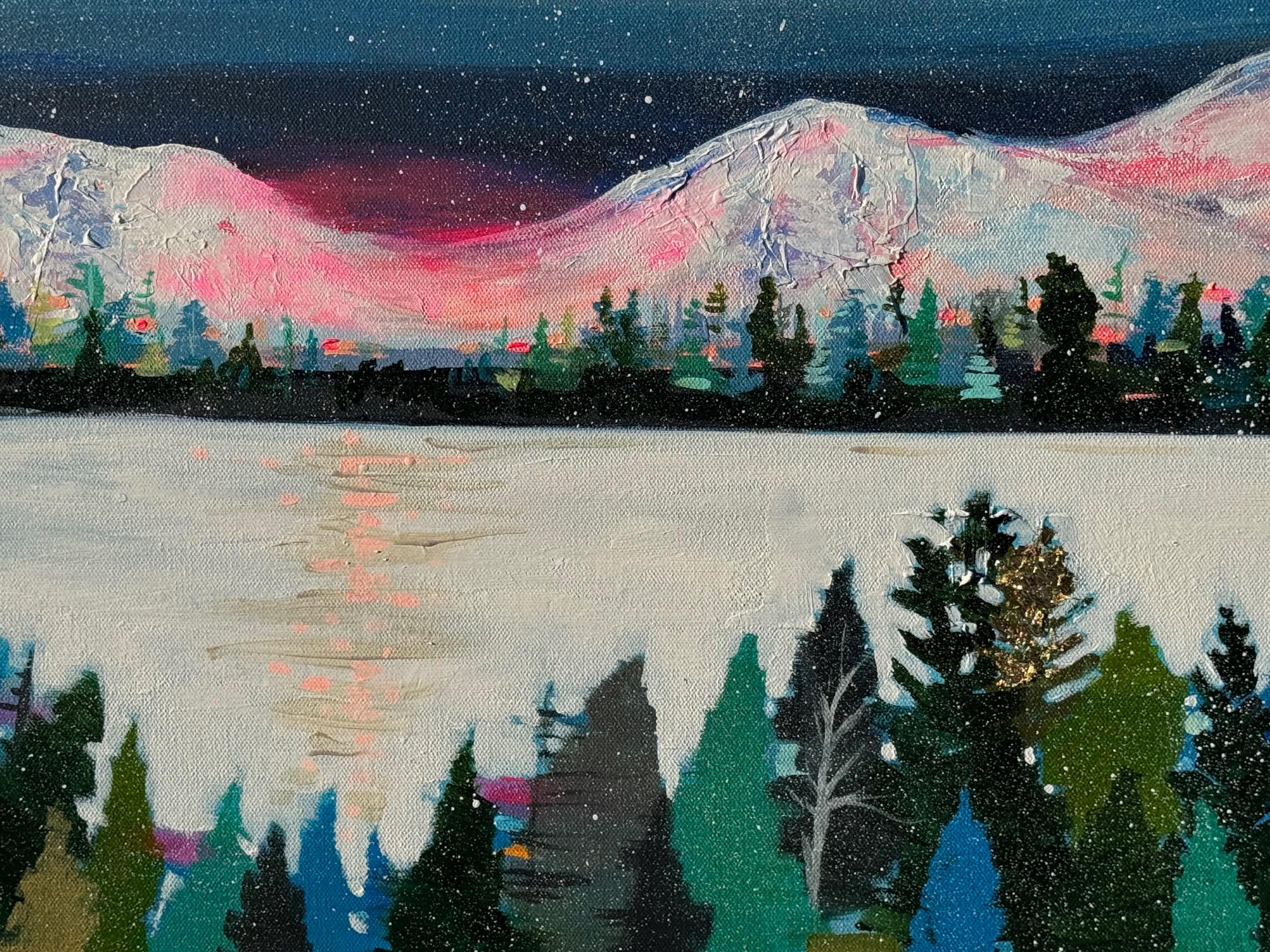 Allure of Alpenglow, Pittura originale - Landscape Painting Nero di Rebecca Klementovich