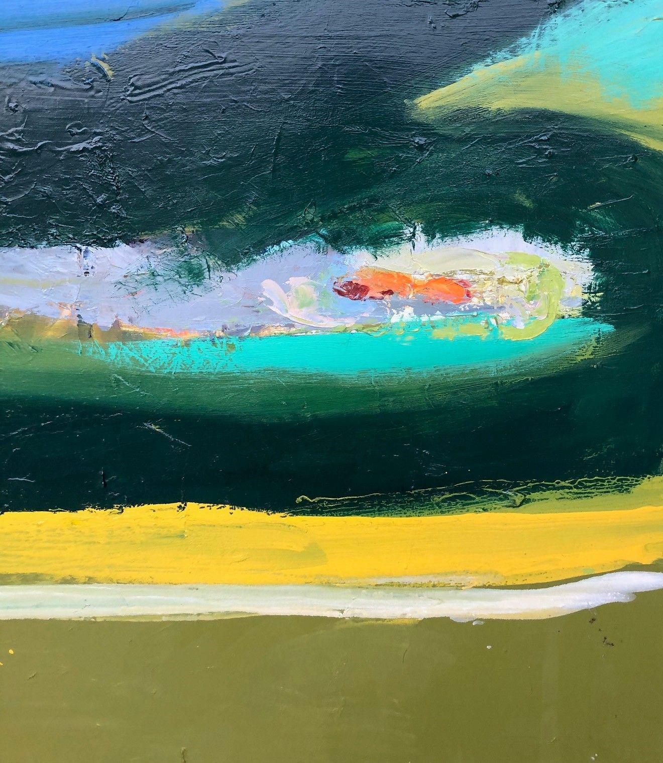 Sauterelles et lucioles du lac, peinture, huile sur toile - Painting de Rebecca Klementovich