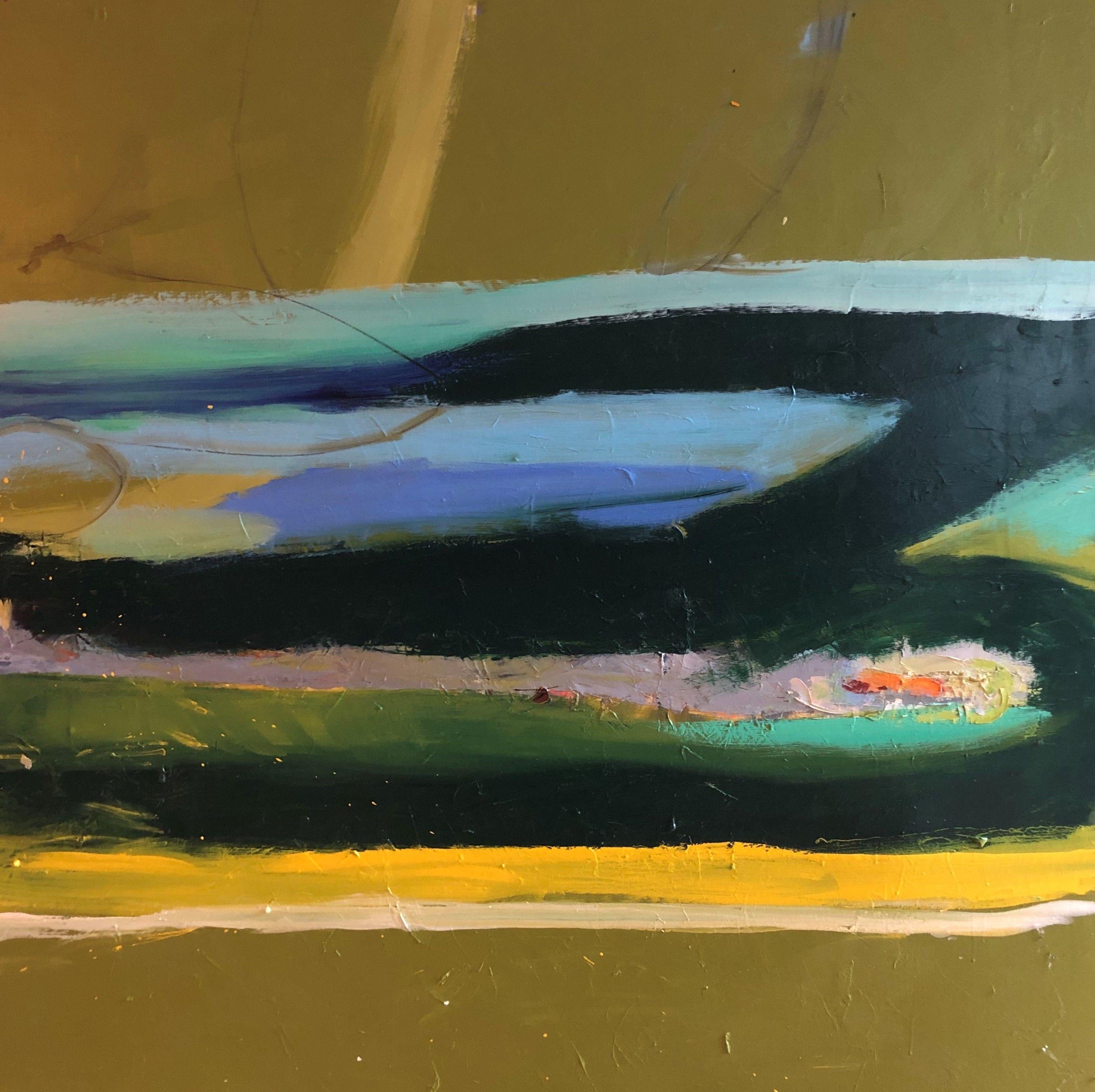 Abstract Painting Rebecca Klementovich - Sauterelles et lucioles du lac, peinture, huile sur toile