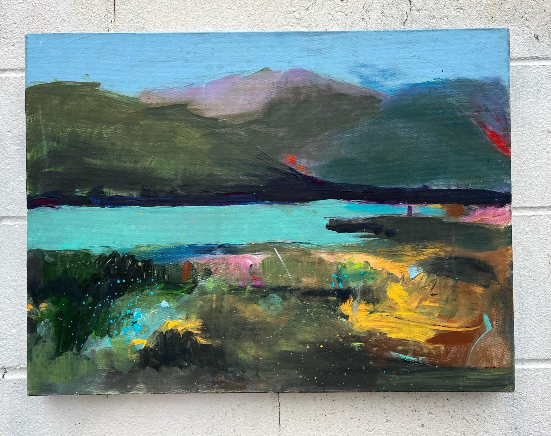 Peinture abstraite - Swim at Lunch ( Swim at Lunch) - Le lac au déjeuner - Abstrait Painting par Rebecca Klementovich