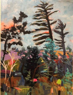 Pines in the Twilight World, Painting, Acrylic on Canvas