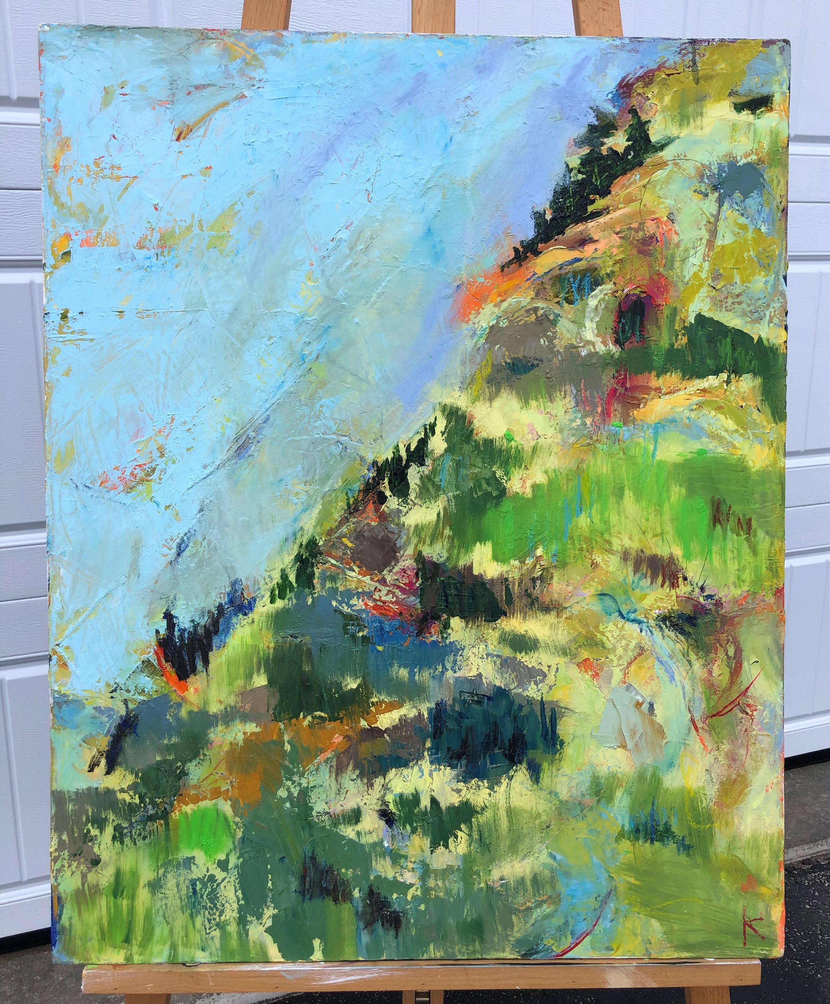 <p>Artist Comments<br />In this abstract landscape, artist Rebecca Klementovich applied an underpainting of yellow, revealed throughout the scene. 