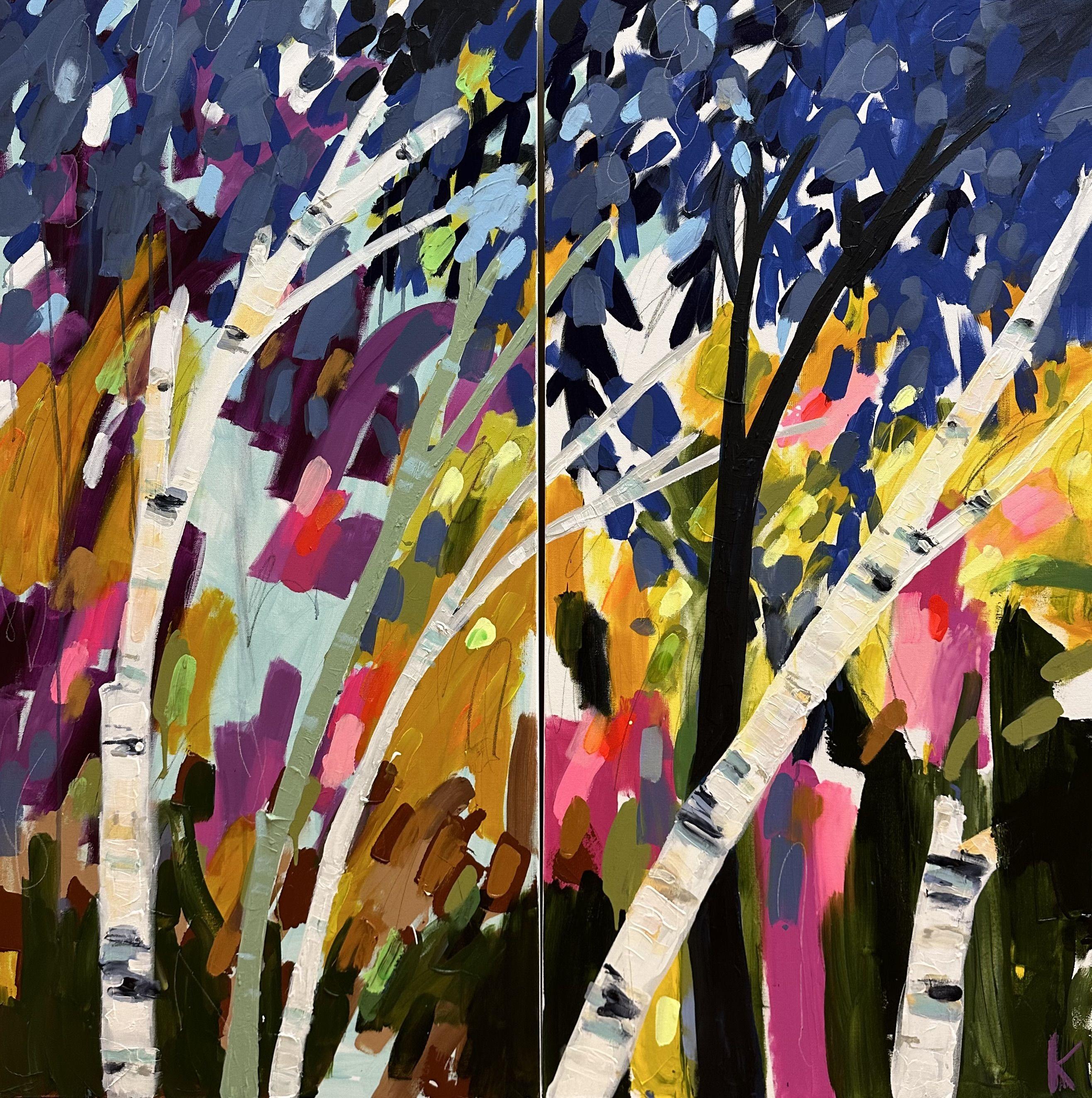 Rebecca Klementovich Abstract Painting - The Sound of Birch Leaves, Painting, Acrylic on Canvas