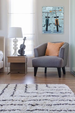 Pals - Two Bicycles Abstract Geometric Mixed Media Painting on Wood