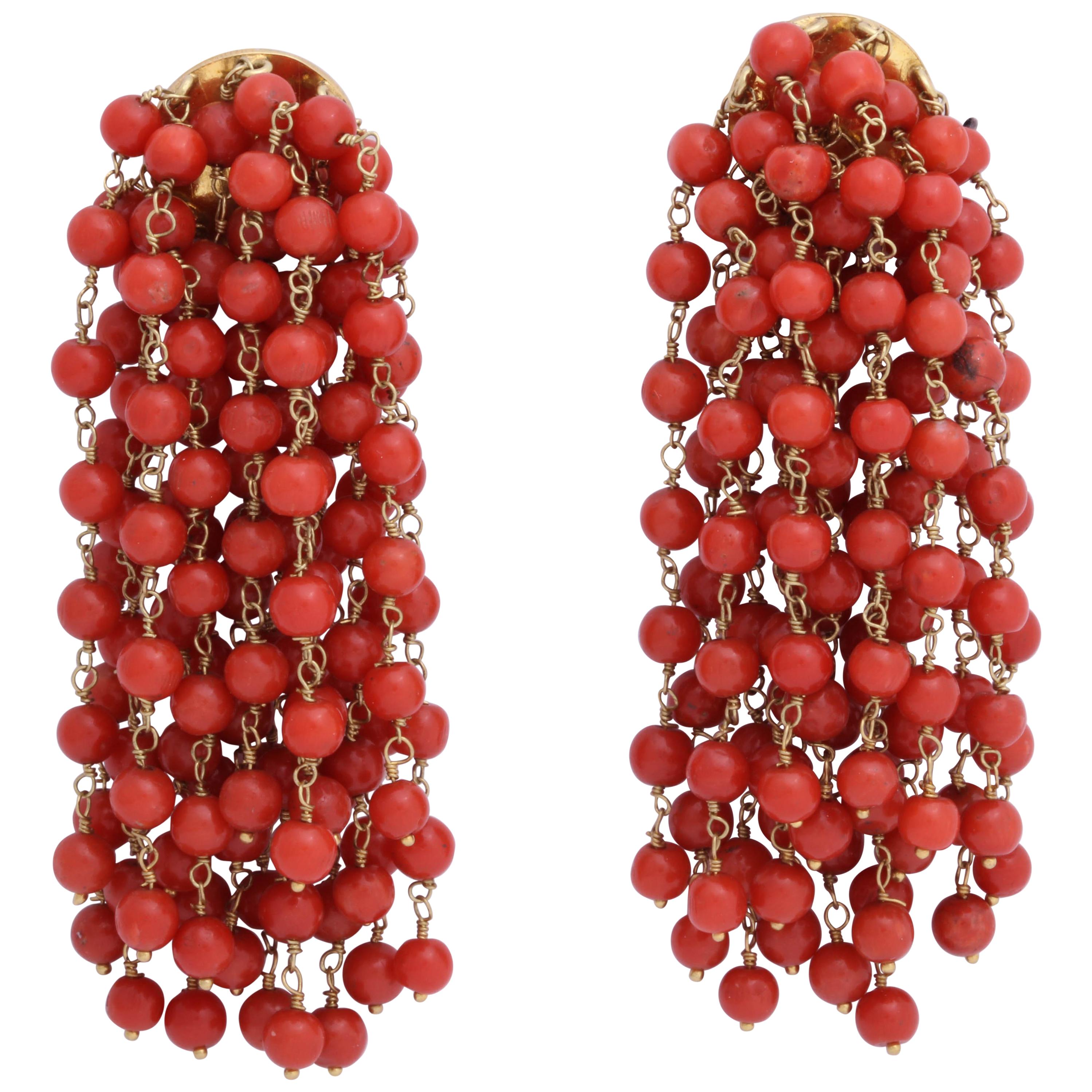 Rebecca Koven Coral Gold Chain Earrings For Sale