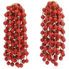 Rebecca Koven Coral Gold Chain Earrings
