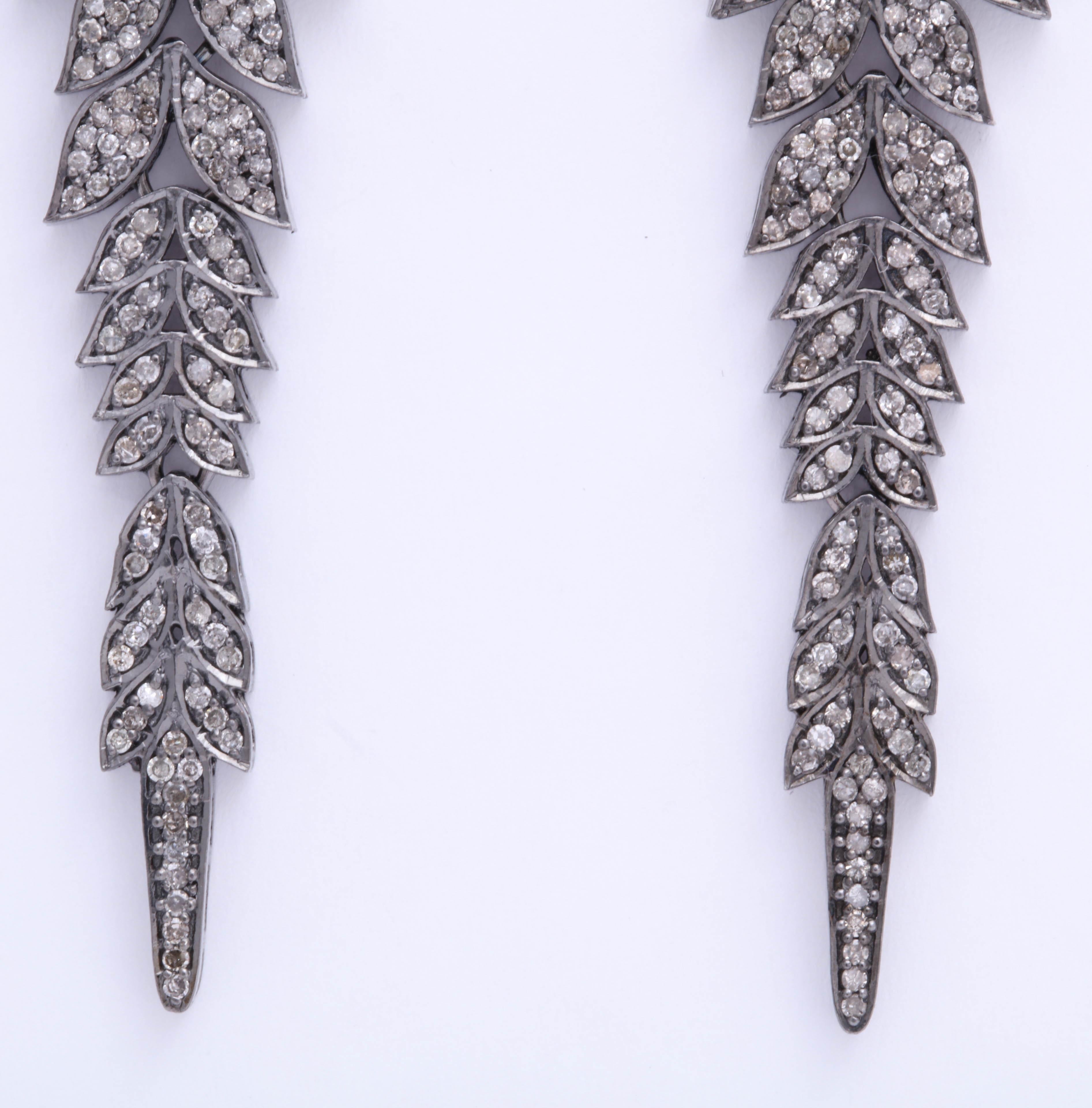 Contemporary Rebecca Koven Diamond Silver Vine Earrings For Sale