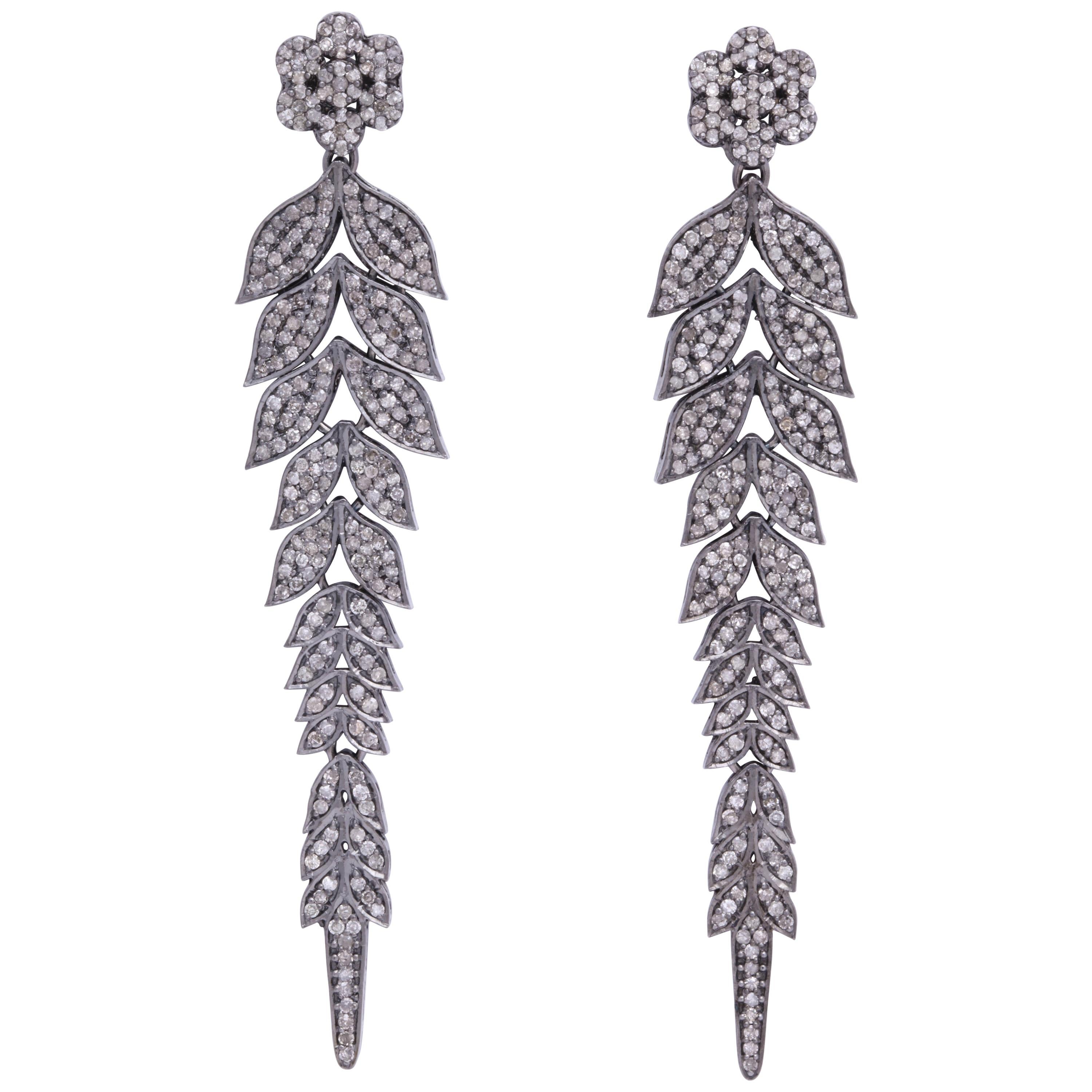Rebecca Koven Diamond Silver Vine Earrings For Sale