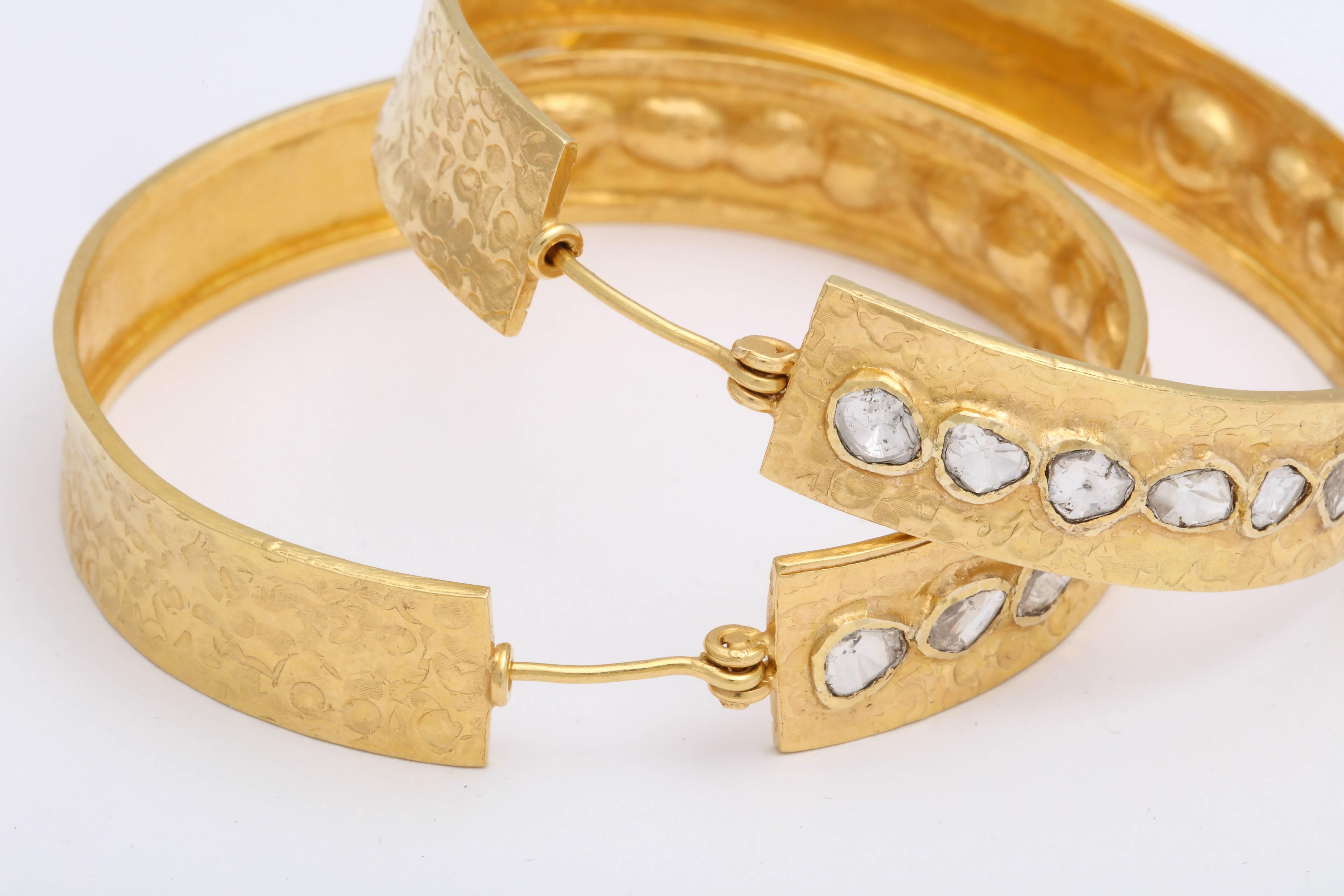 Rebecca Koven Gold and Portrait Diamond Hoop Earrings In New Condition For Sale In Fifth Avenue, NY