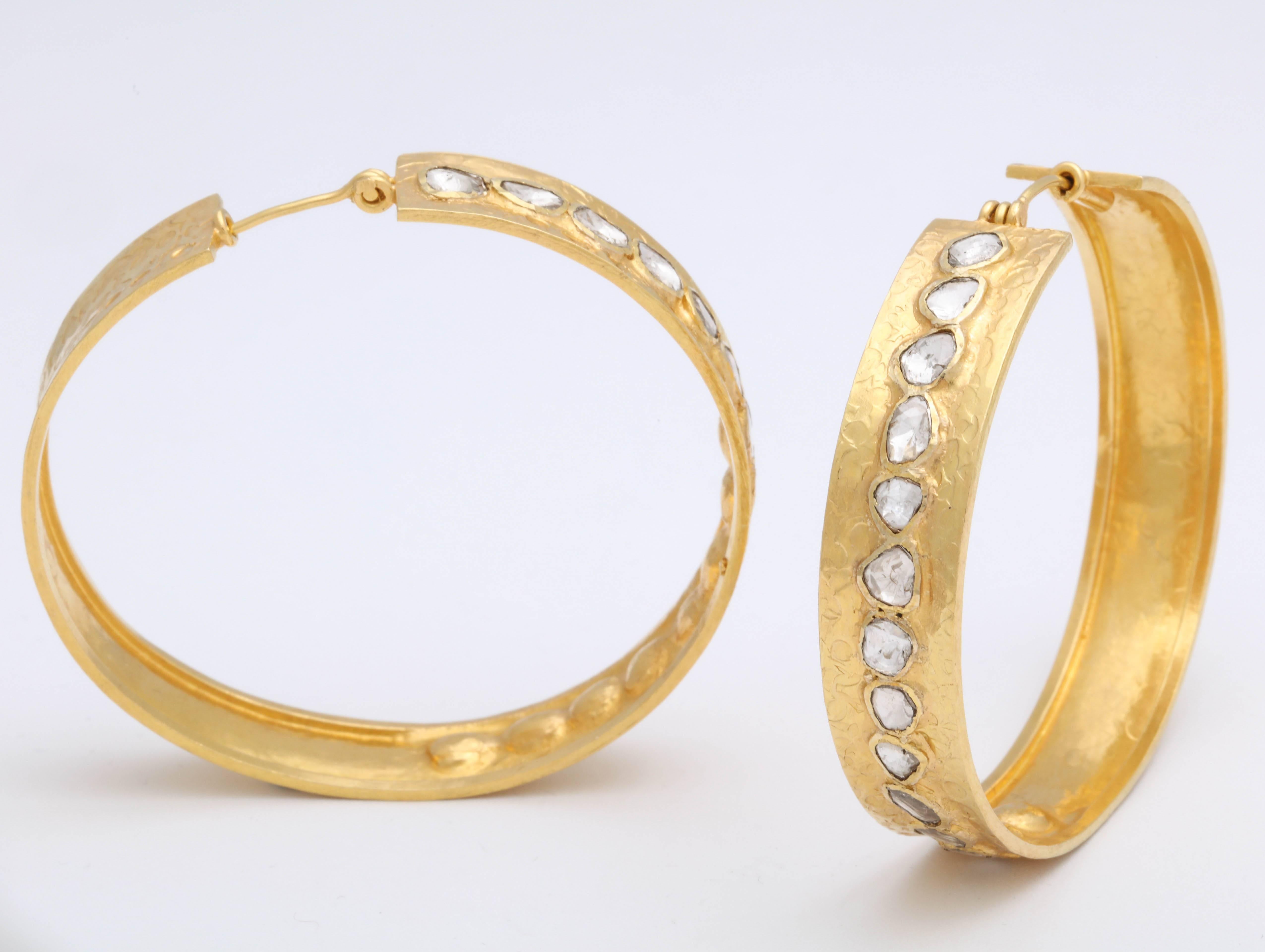 Rebecca Koven Gold and Portrait Diamond Hoop Earrings For Sale 1