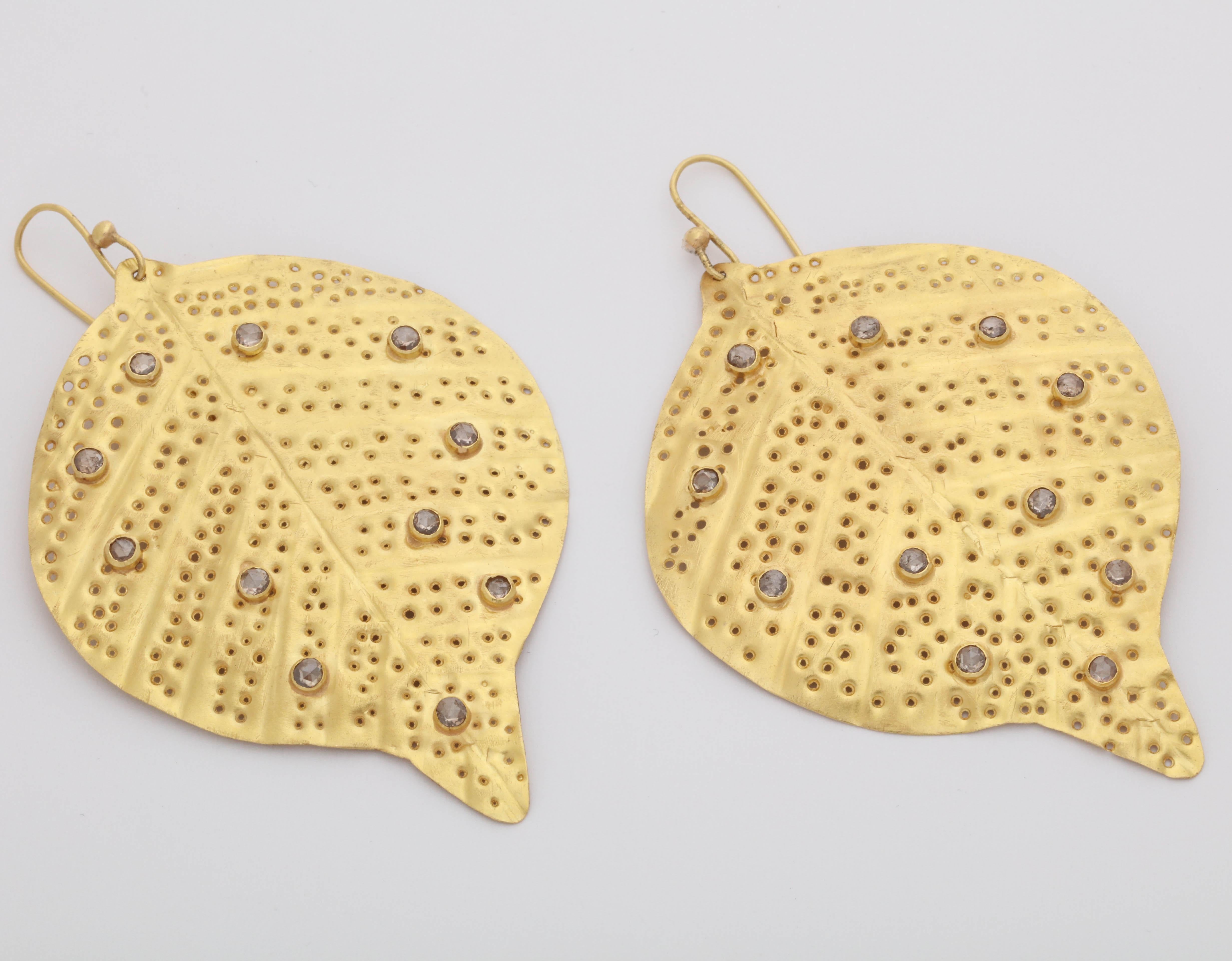 Rebecca Koven Gold Leaf Earrings For Sale 1