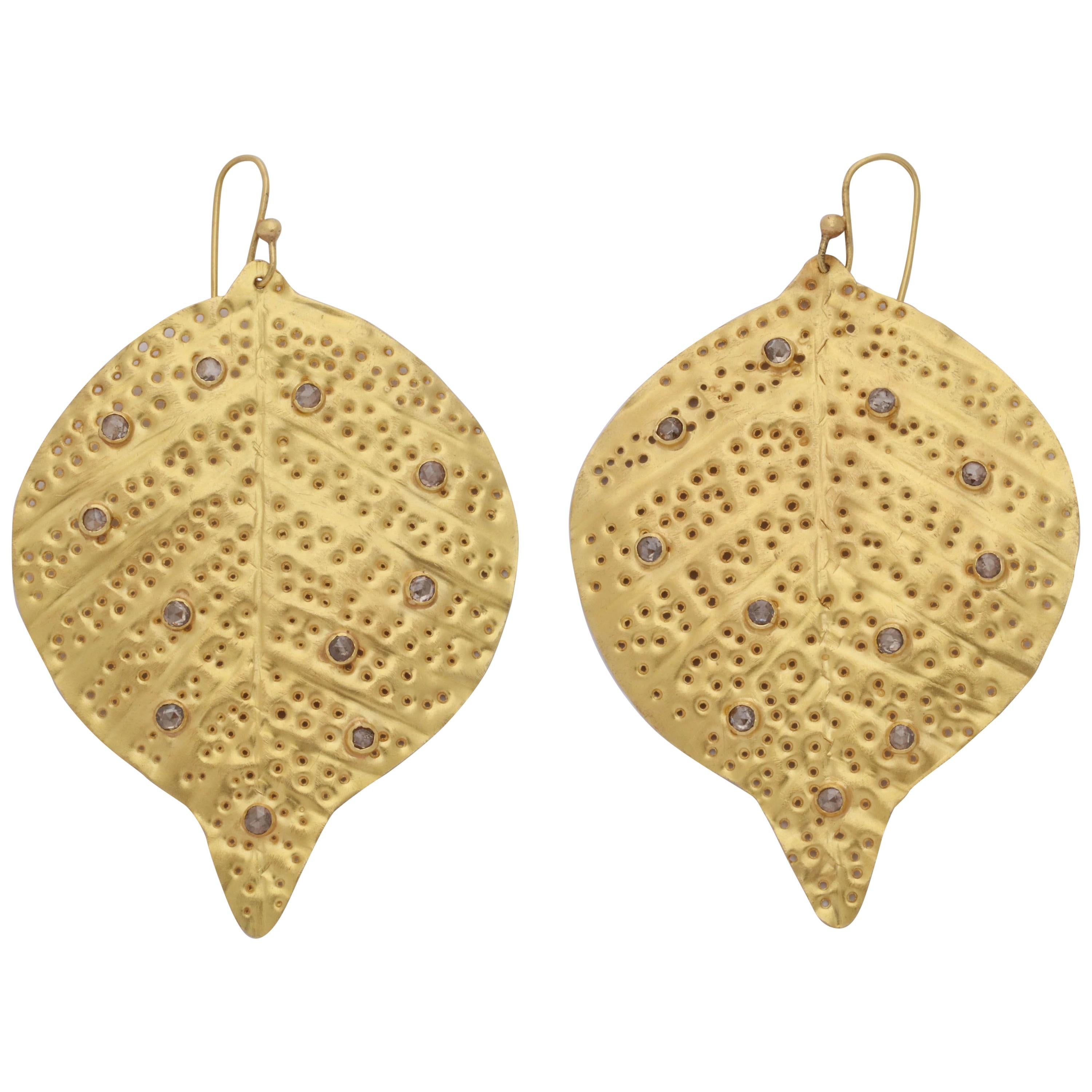 Rebecca Koven Gold Leaf Earrings For Sale