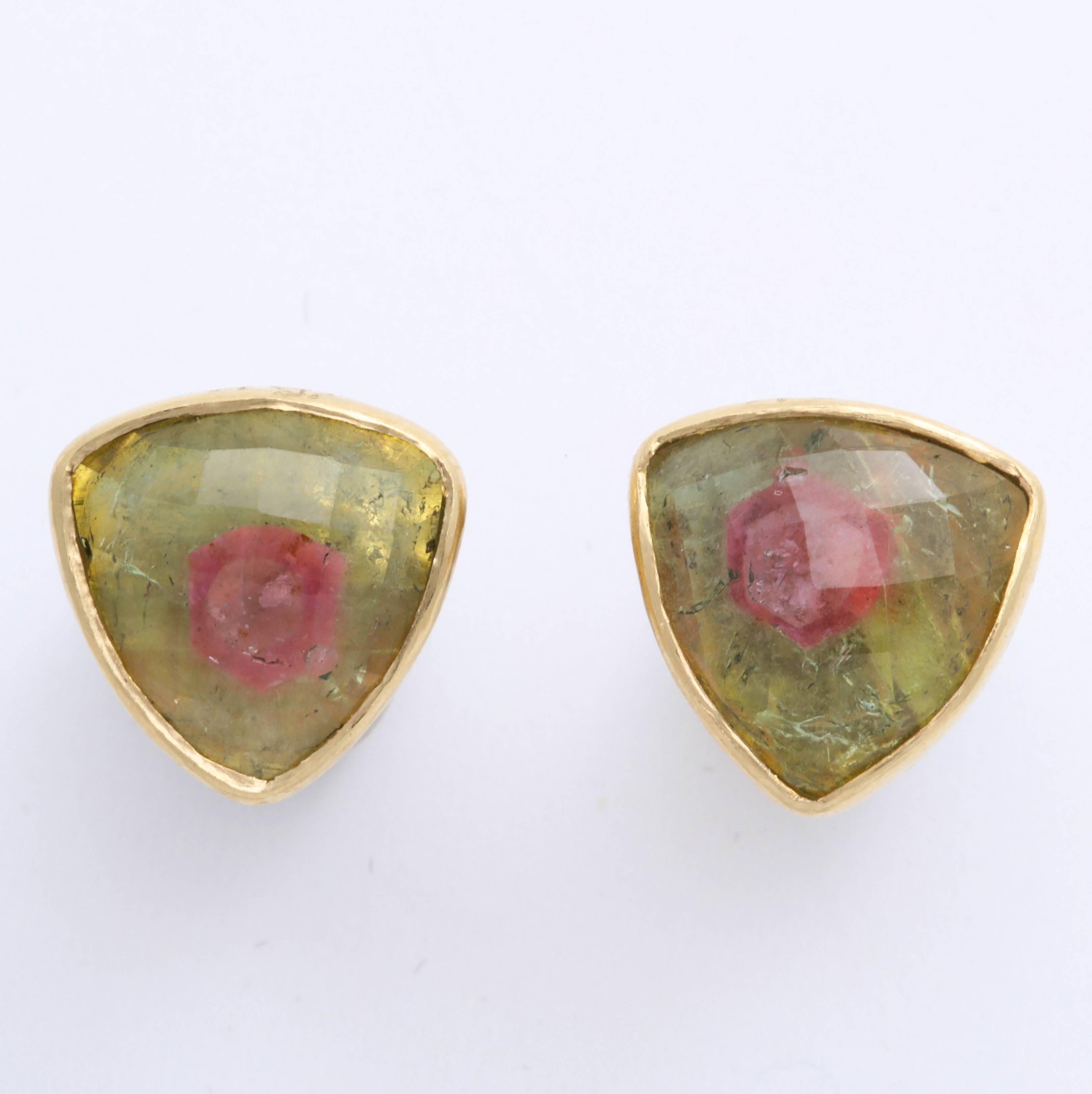 Rebecca Koven Gold Watermelon Tourmaline Stud Earrings In New Condition For Sale In Fifth Avenue, NY