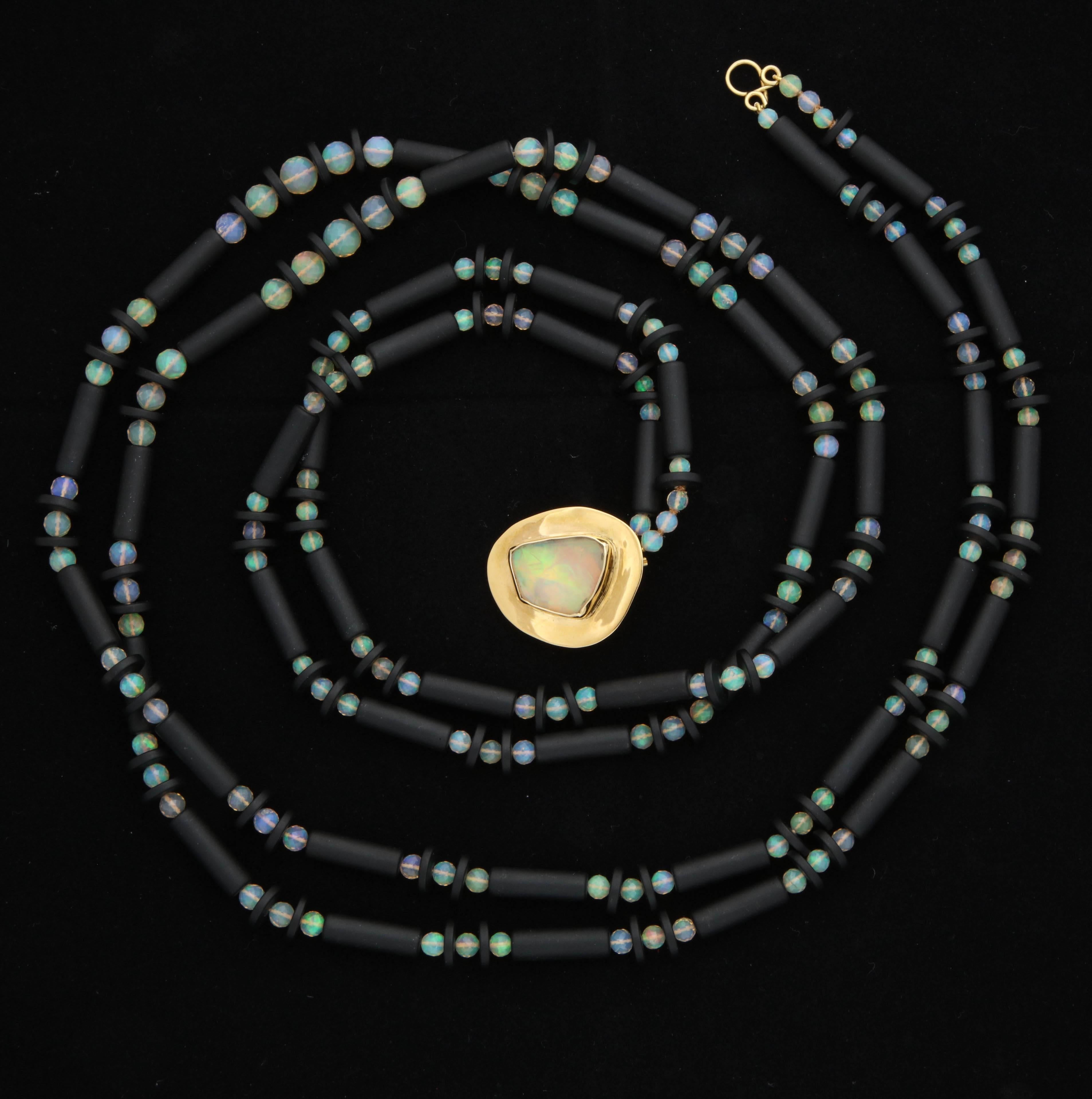 Contemporary Rebecca Koven Opal Onyx Gold Necklace