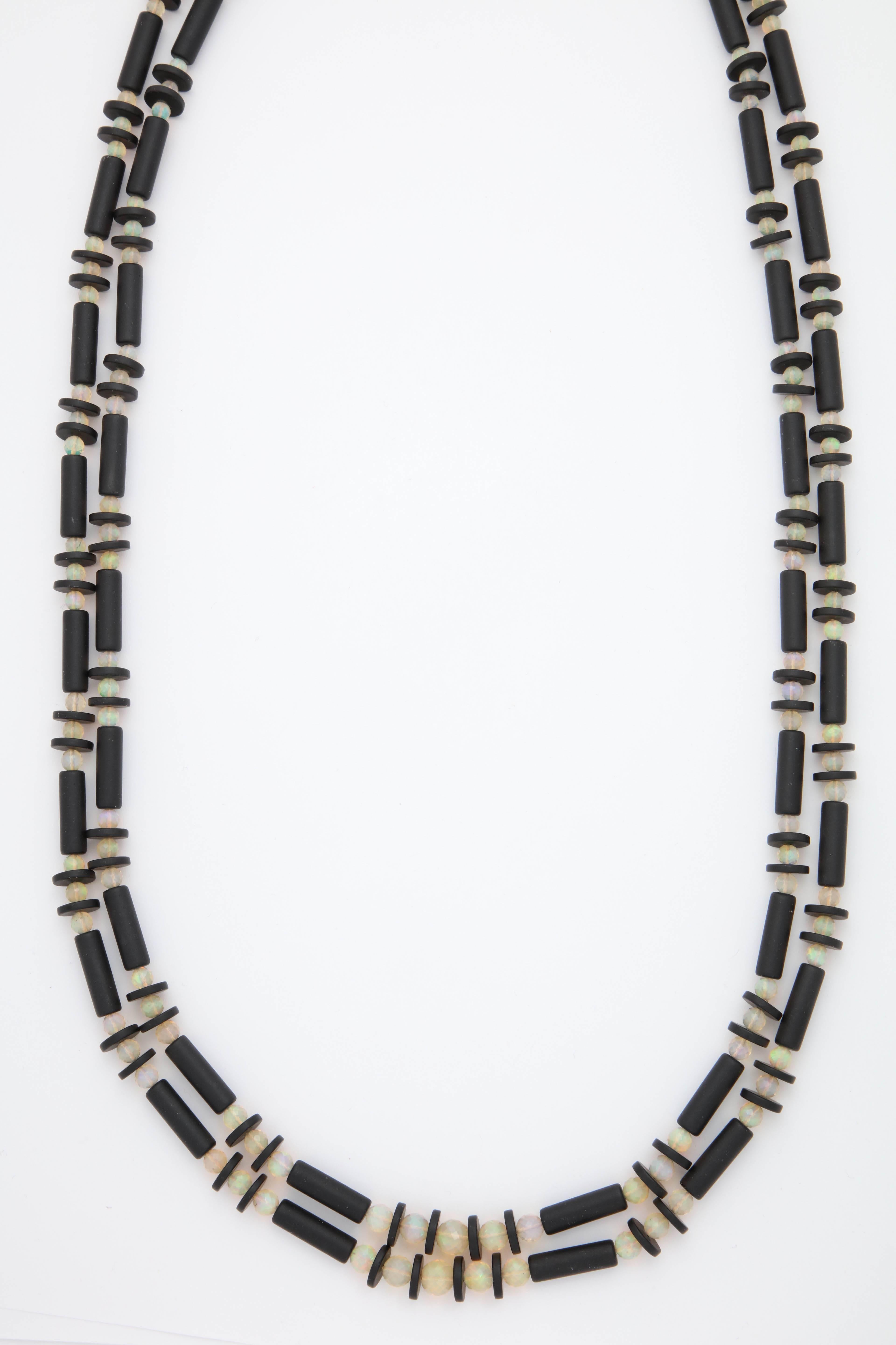 Rebecca Koven Opal Onyx Gold Necklace In Excellent Condition In Fifth Avenue, NY