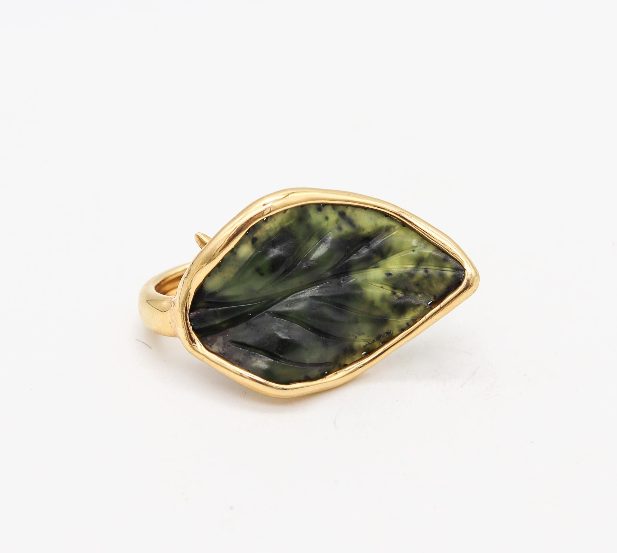 Contemporary Rebecca Koven Organic Cocktail Ring In Solid 18Kt Yellow Gold With Jade For Sale