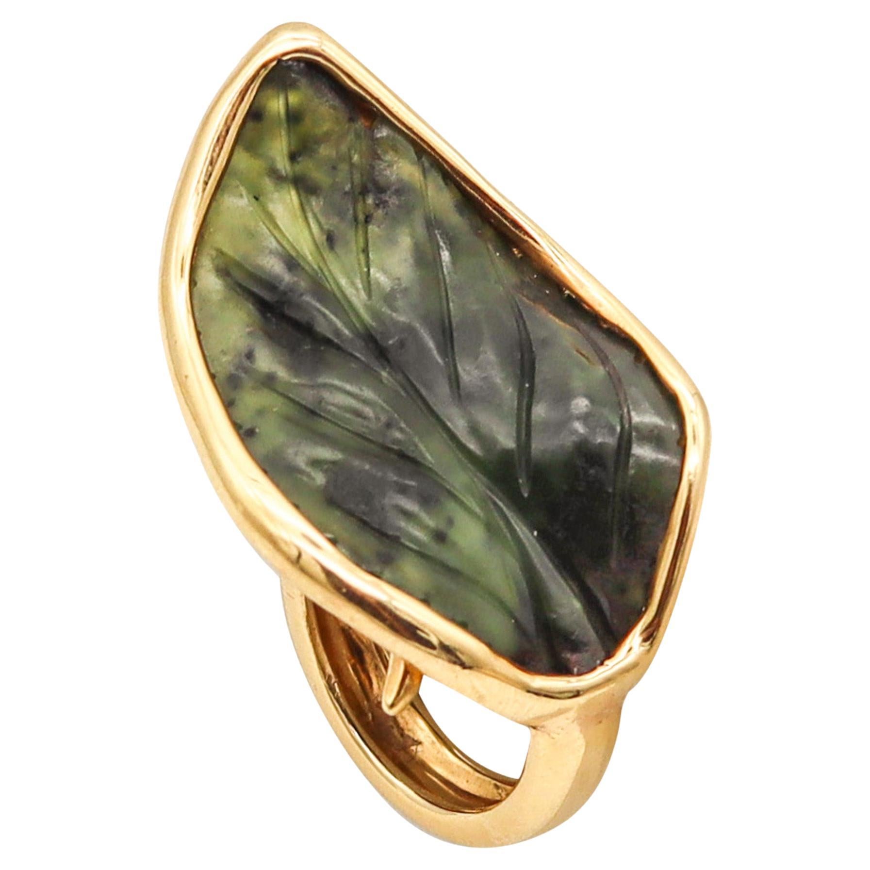 Rebecca Koven Organic Cocktail Ring In Solid 18Kt Yellow Gold With Jade For Sale