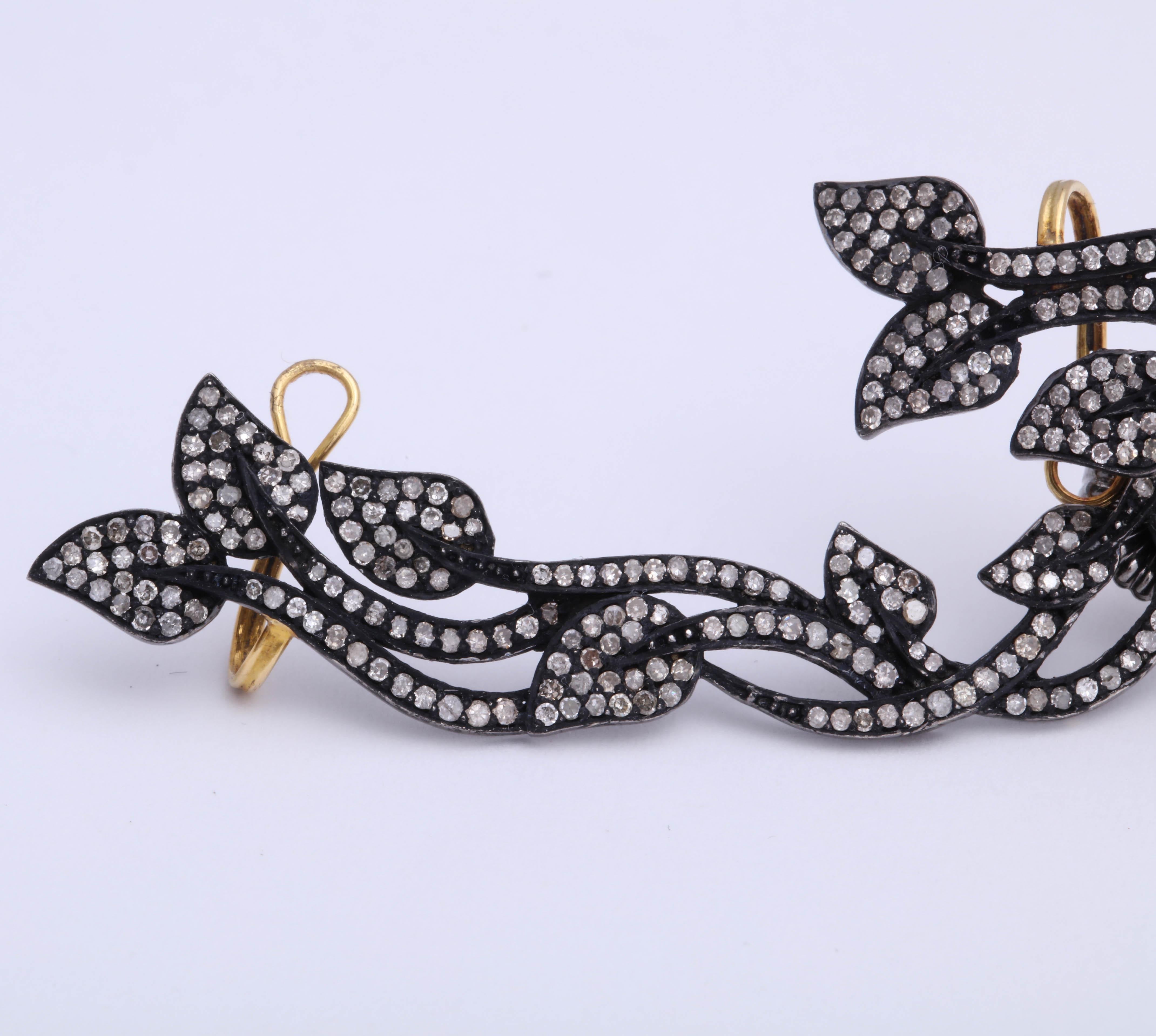 Rebecca Koven Sterling Silver Diamond Vine Ear Cuffs In New Condition For Sale In Fifth Avenue, NY