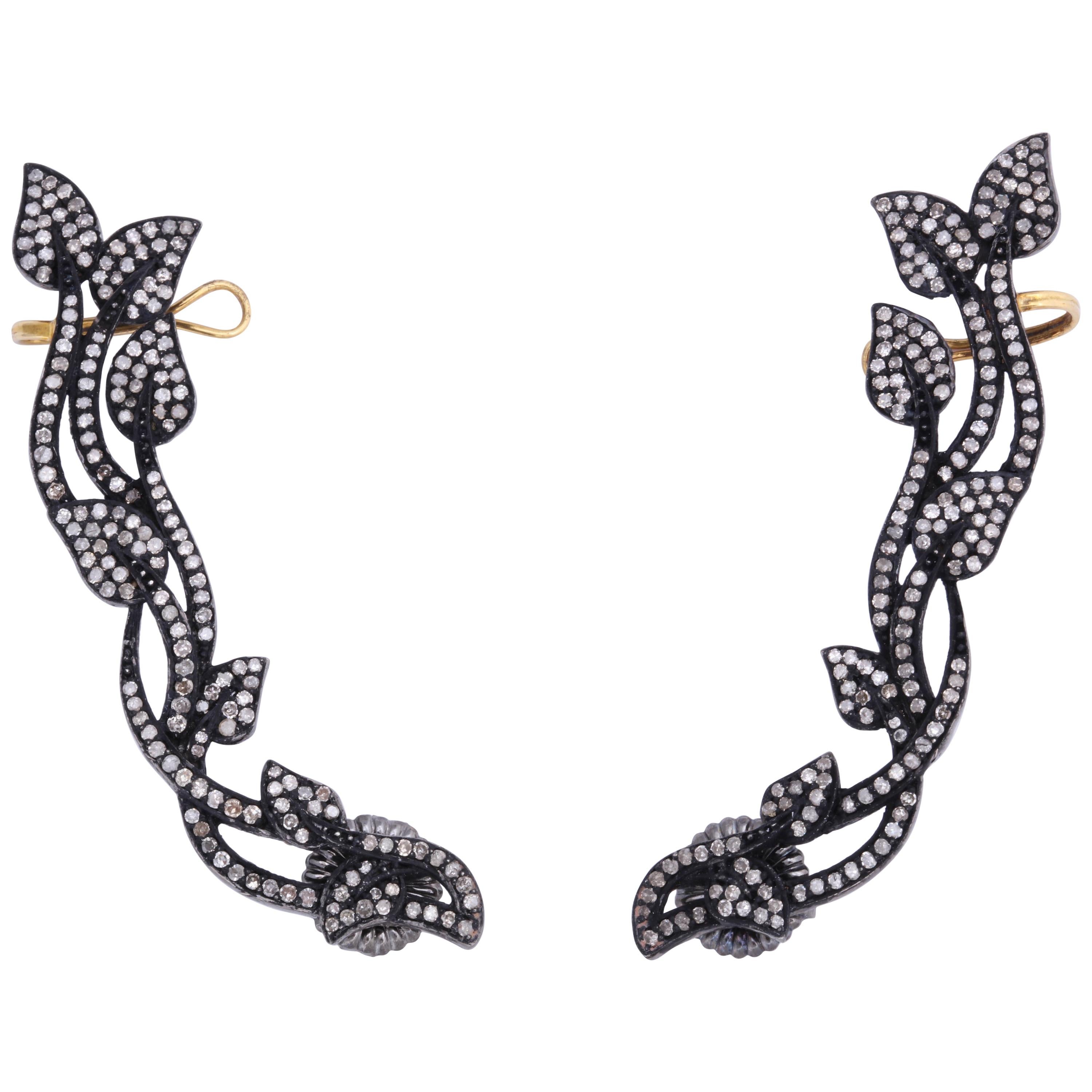 Rebecca Koven Sterling Silver Diamond Vine Ear Cuffs For Sale