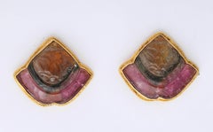 Rebecca Koven Watermelon Tourmaline Lotus Flower Earrings