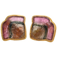 Rebecca Koven Watermelon Tourmaline Lotus Flower Earrings