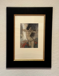 "La porta" - Ritratto astratto di nudo femminile, pittura ad acquerello e guazzo