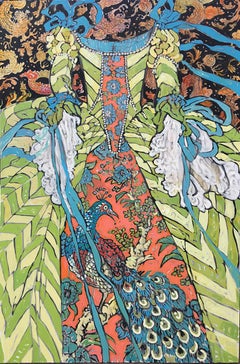 „The Birdcage“ Öl auf Leinwand, Damenarmband, Grün, Blau, Renaissance