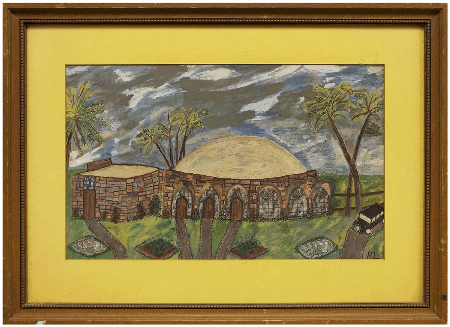 Rebecca Levy Landscape Painting - Outsider Art Judaica Synagogue or Tomb in Israel