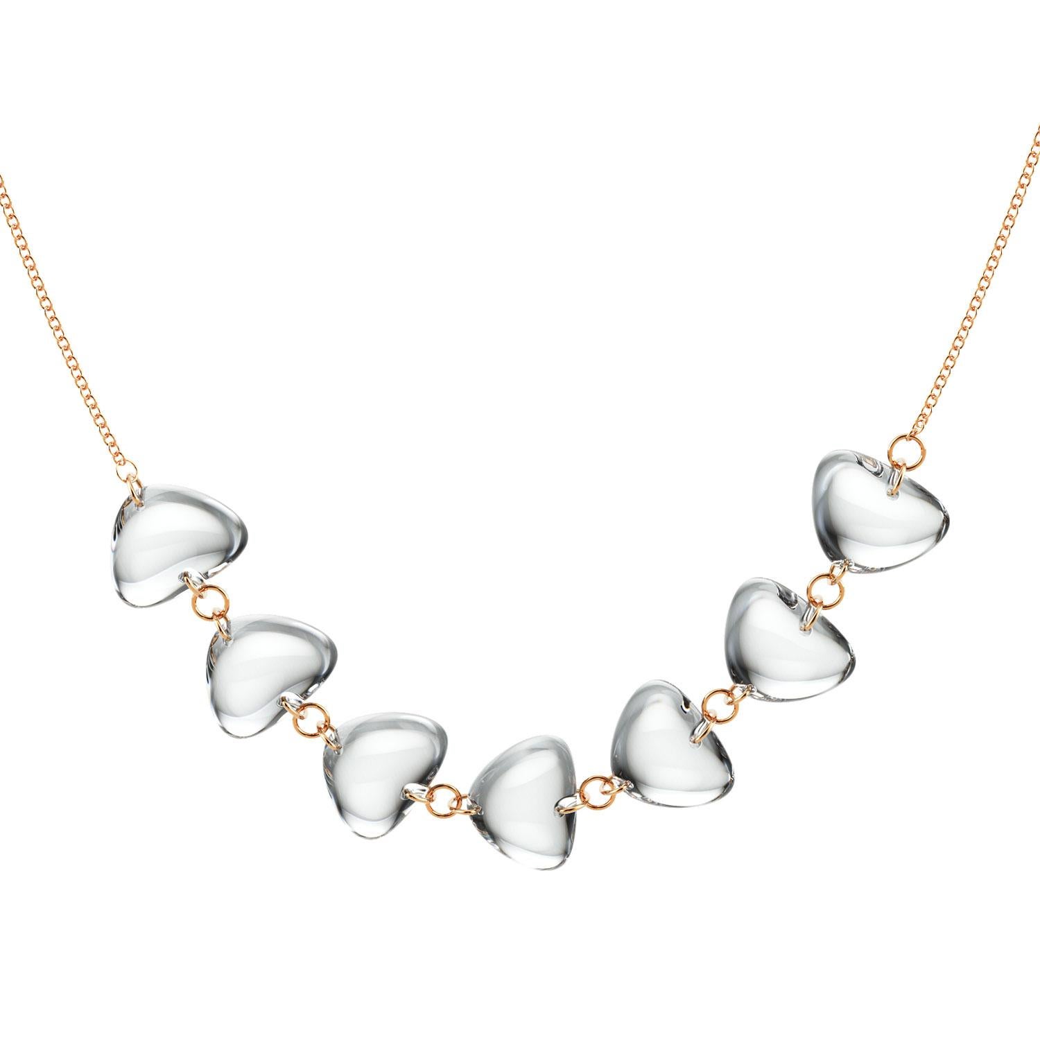 Rebecca Li 18K Rose Gold Contemporary Necklace with Natural Rock Crystal