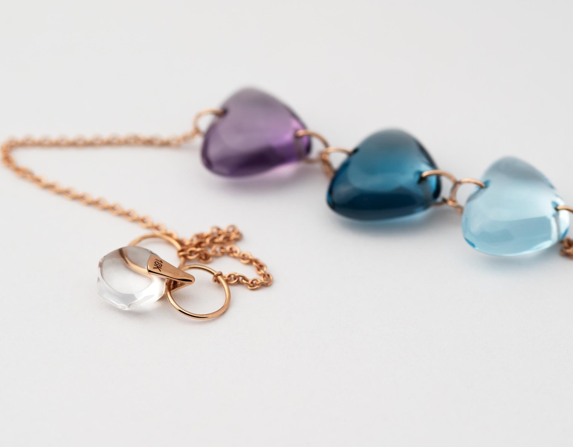 Rebecca Li Crystal Link Bracelet, 18 Karat Gold with Blue Topaz and Amethyst For Sale 1