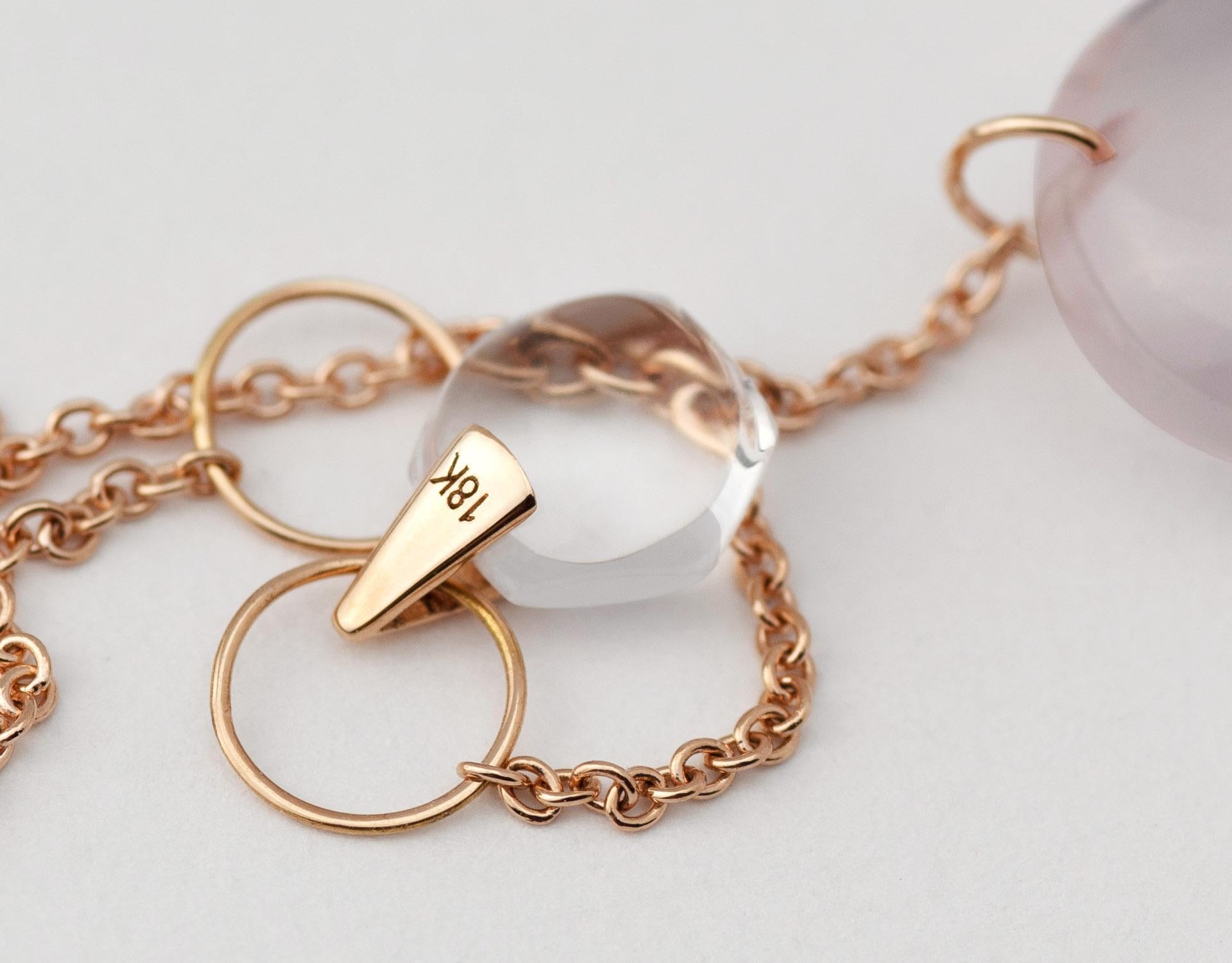 Cushion Cut Rebecca Li Crystal Link Bracelet, 18 Karat Gold with Rose Quartz For Sale