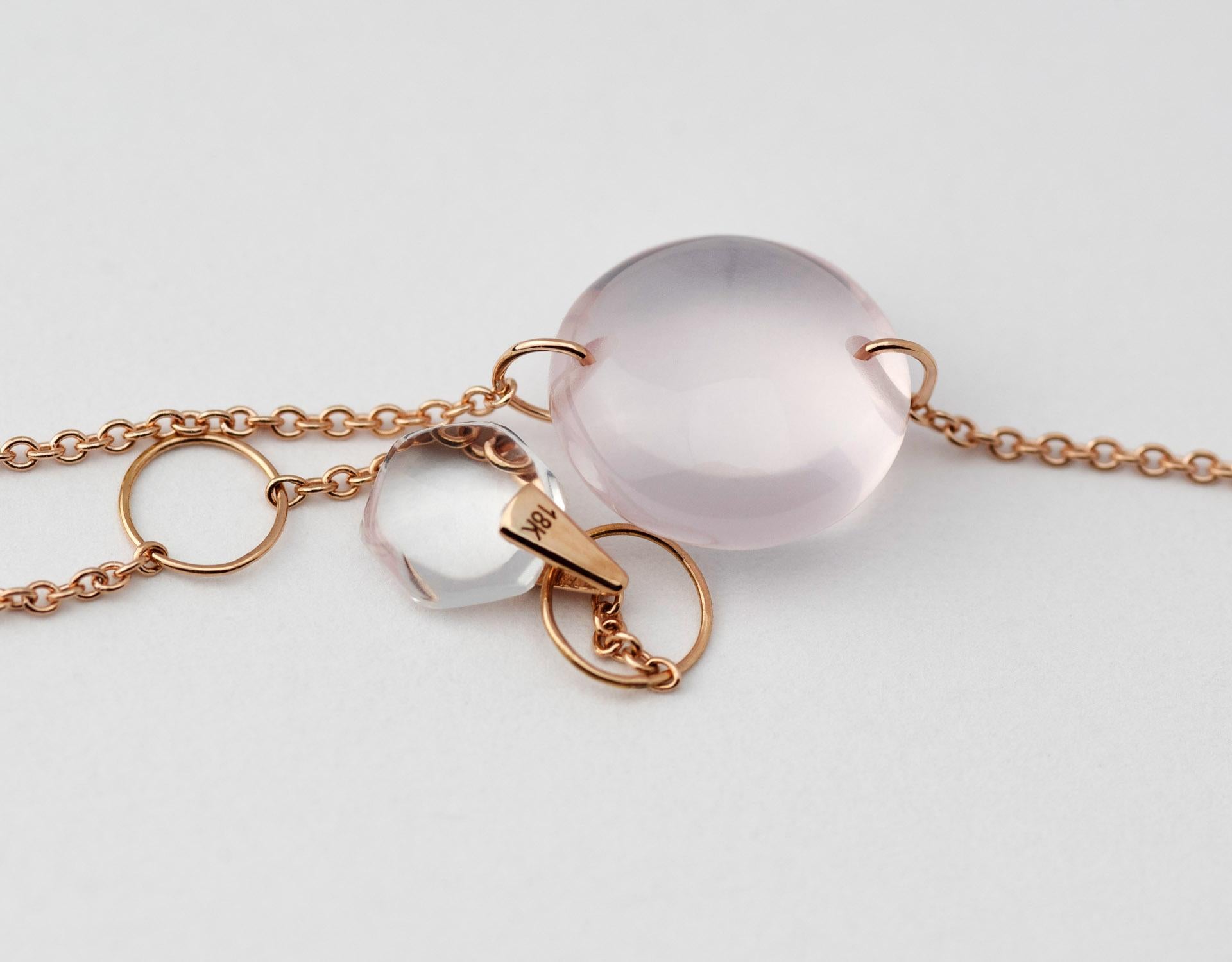 Women's Rebecca Li Crystal Link Bracelet, 18 Karat Gold with Rose Quartz For Sale