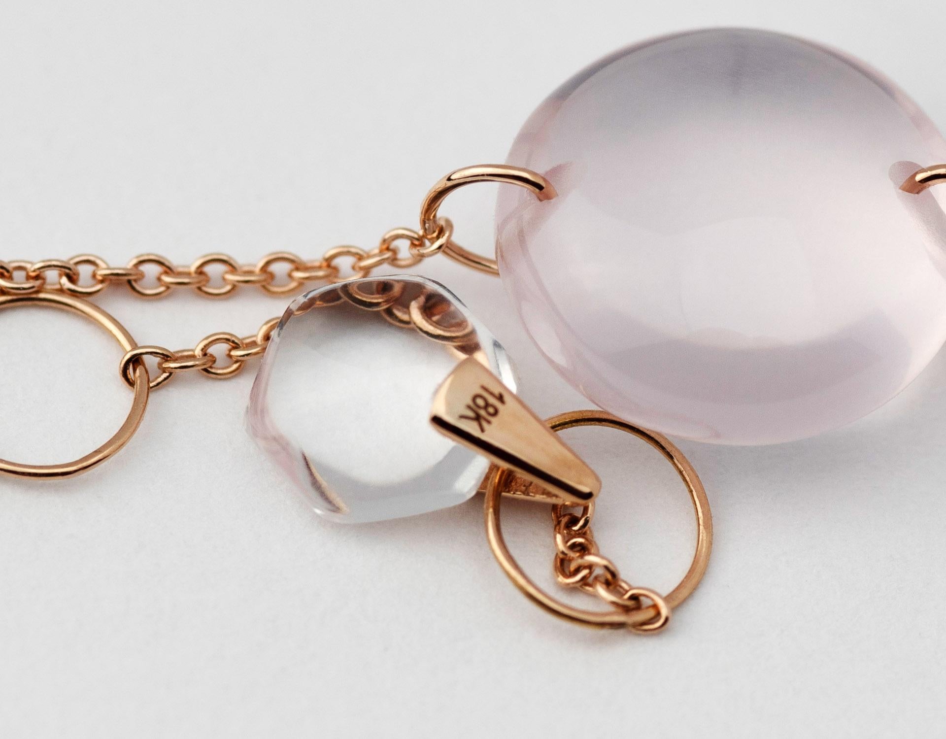 Rebecca Li Crystal Link Bracelet, 18 Karat Gold with Rose Quartz For Sale 1