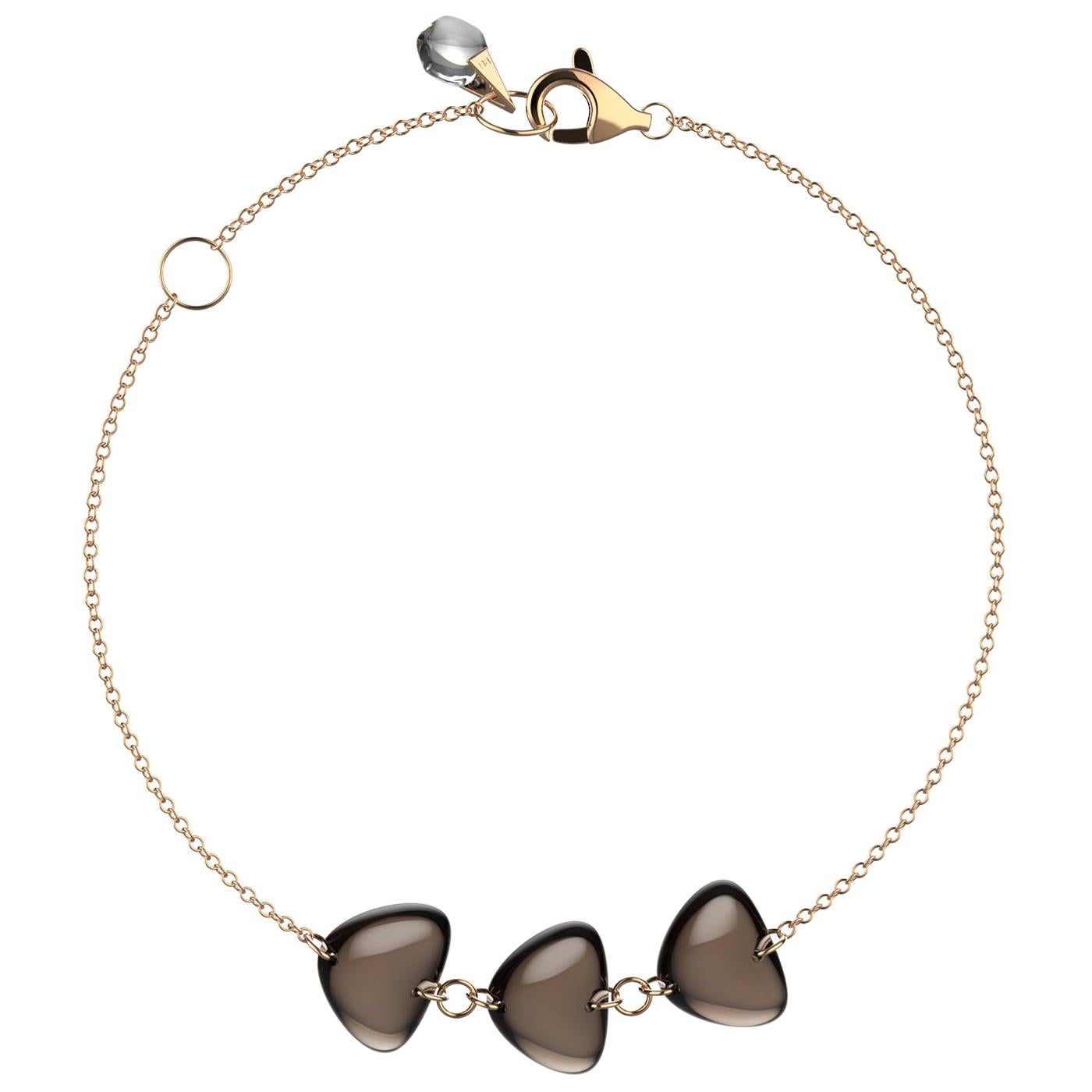 Rebecca Li Crystal Link Bracelet, 18 Karat Gold with Smoky Quartz and Crystal For Sale