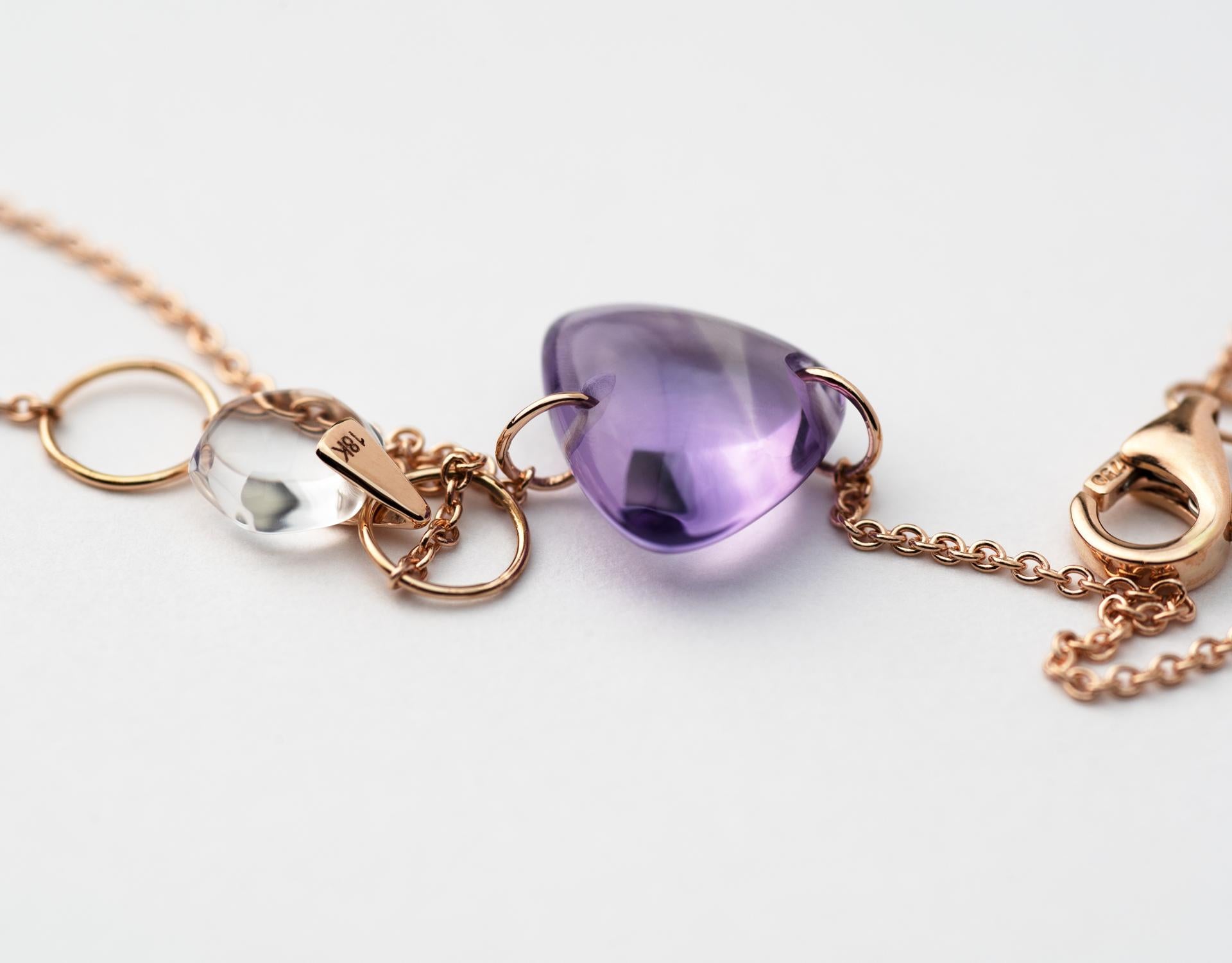 Rebecca Li Kristall-Gliederarmband, 18 Karat Roségold mit Amethyst und Kristall (Moderne) im Angebot