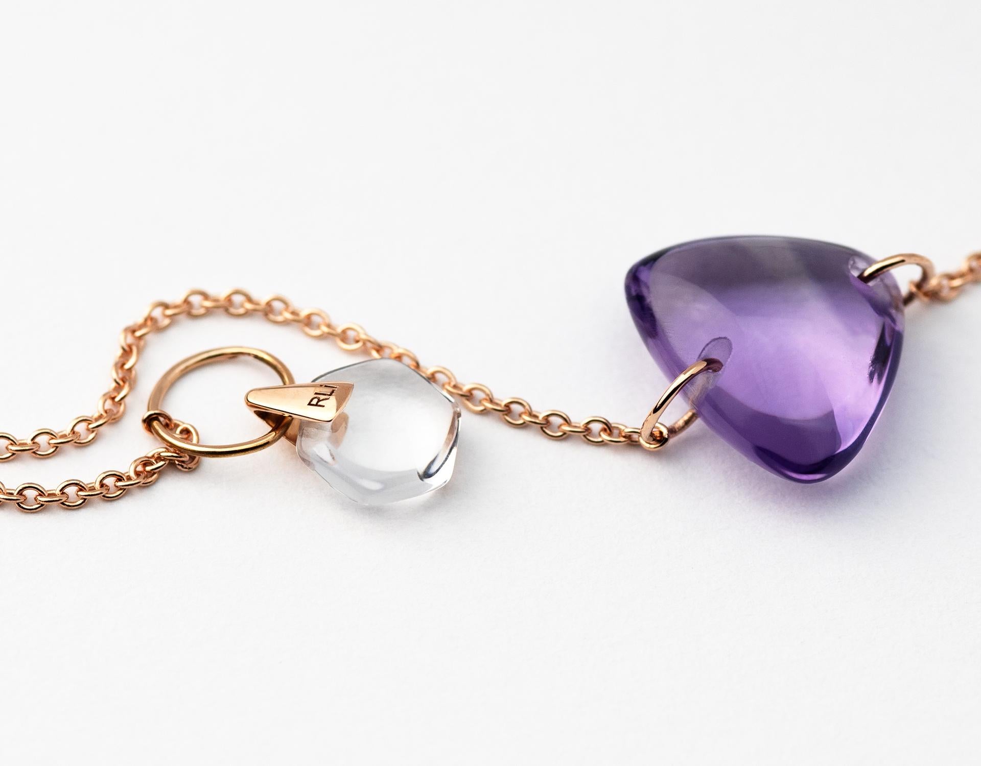 Rebecca Li Crystal Link Bracelet, 18 Karat Rose Gold with Amethyst and Crystal In New Condition For Sale In Valencia, CA