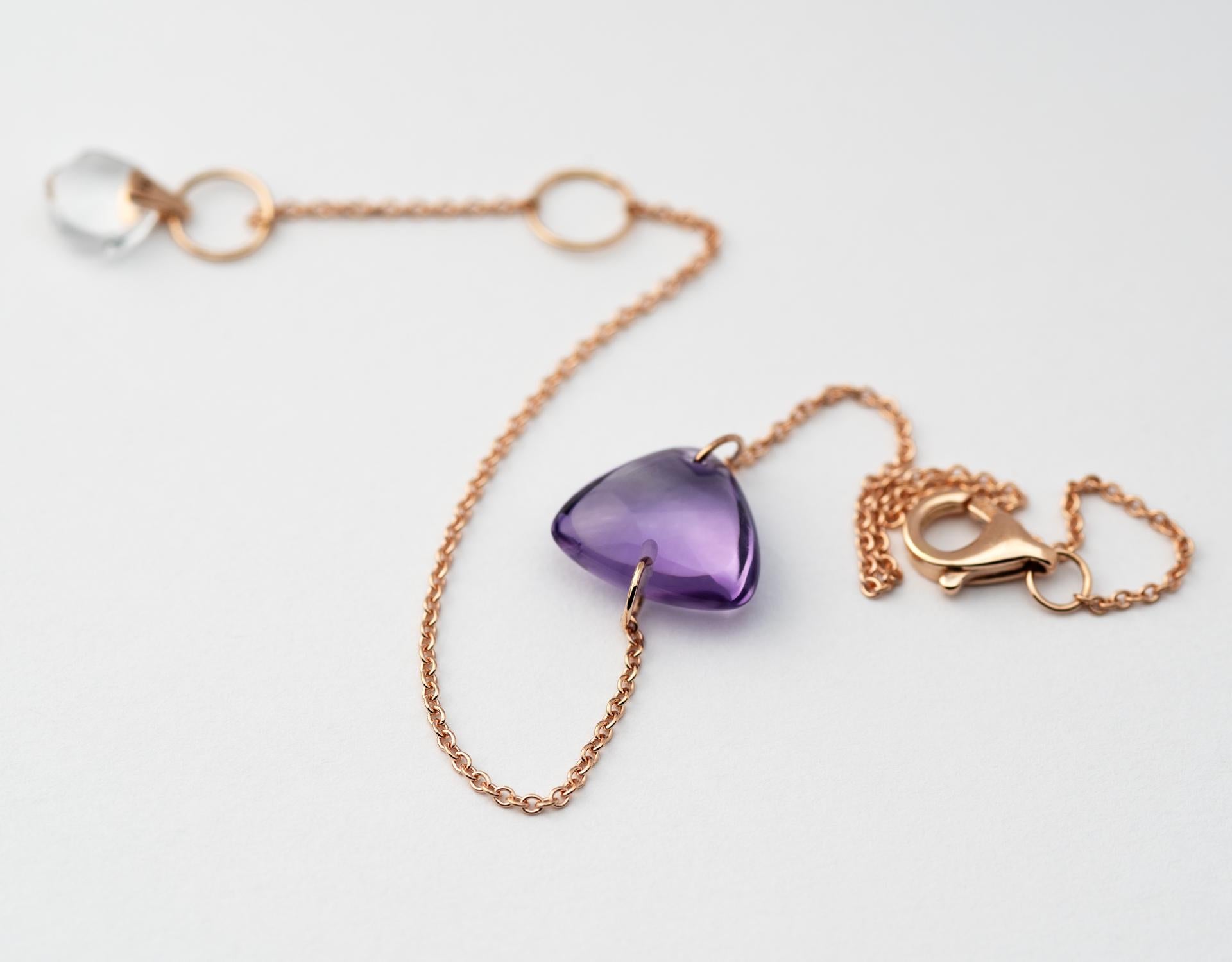 Rebecca Li Crystal Link Bracelet, 18 Karat Rose Gold with Amethyst and Crystal For Sale 1