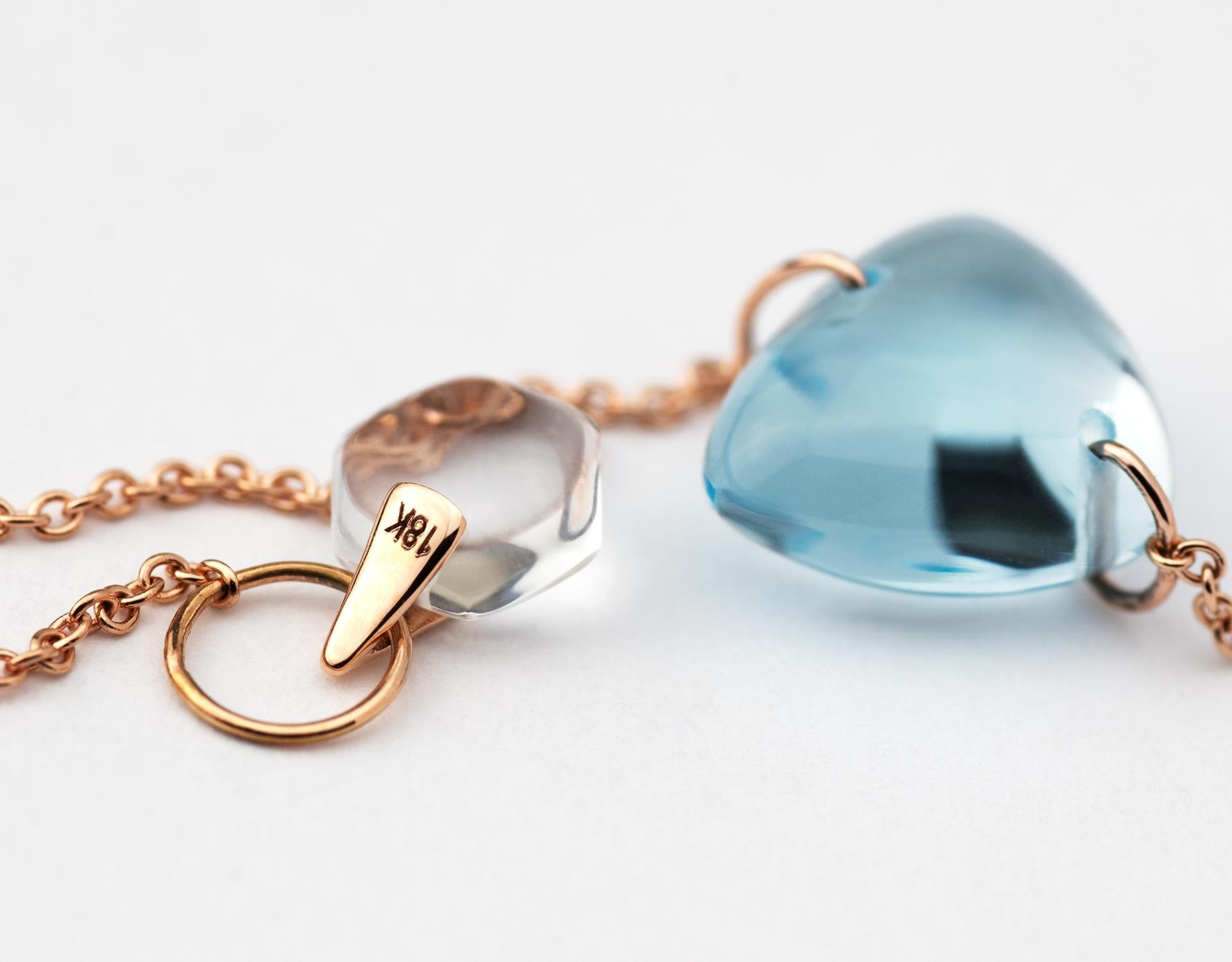 Rebecca Li Crystal Link Bracelet, 18 Karat Rose Gold with Blue Topaz and Crystal For Sale 4