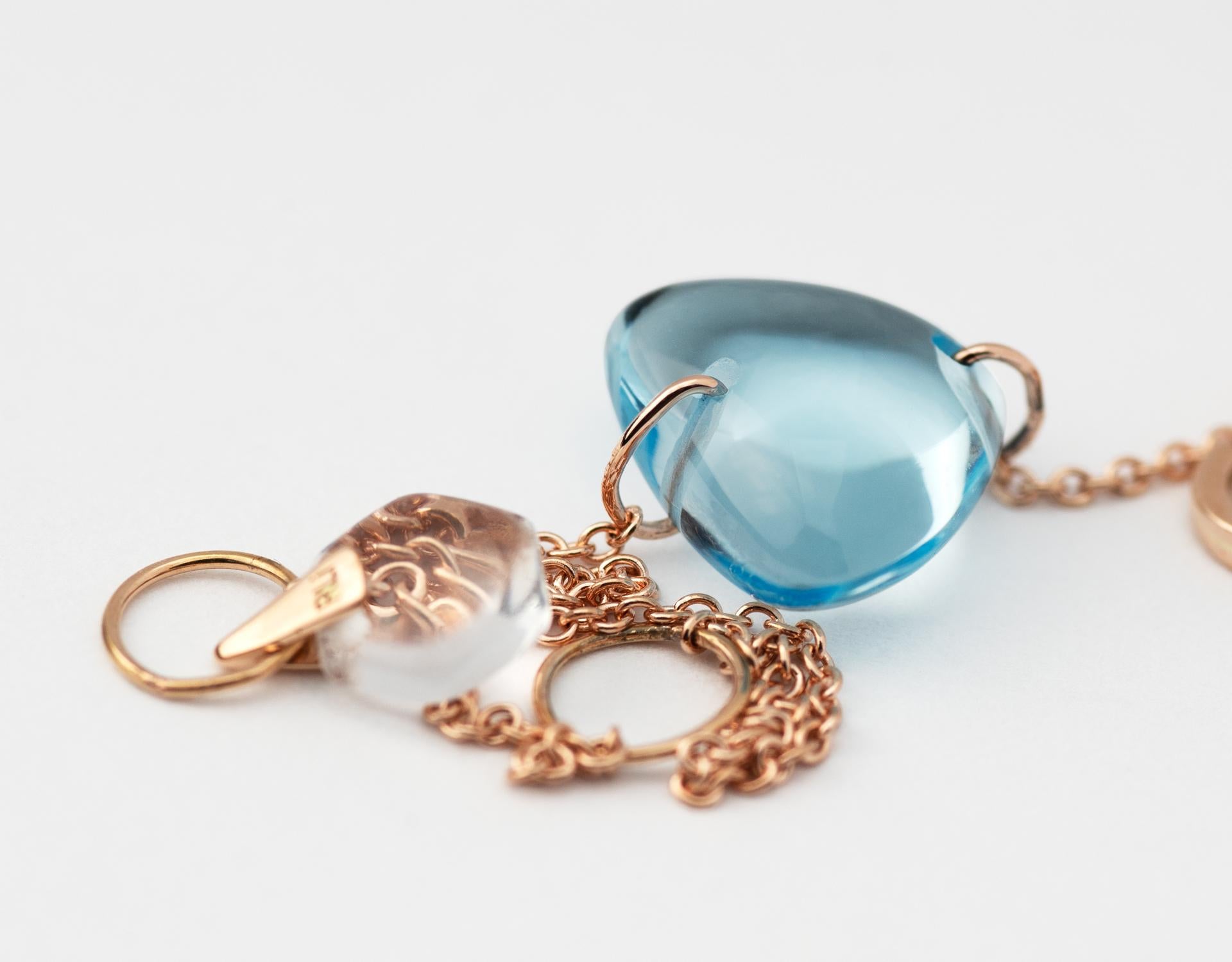 Rebecca Li Kristall-Gliederarmband, 18 Karat Roségold mit blauem Topas und Kristall im Zustand „Neu“ im Angebot in Valencia, CA