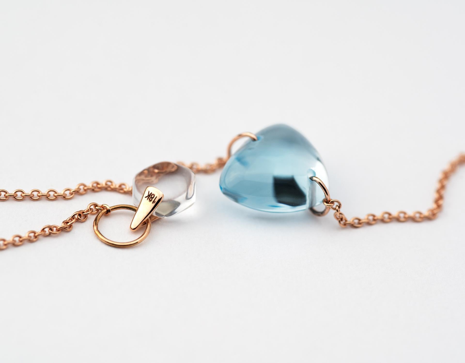 Rebecca Li Crystal Link Bracelet, 18 Karat Rose Gold with Blue Topaz and Crystal For Sale 1